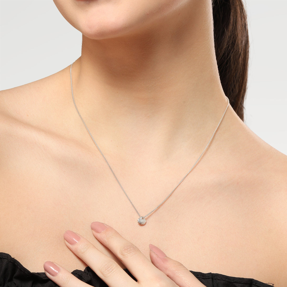 June Silver Plated Shell Element Necklace