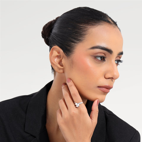 Moe Silver Diamond Adjustable Ring