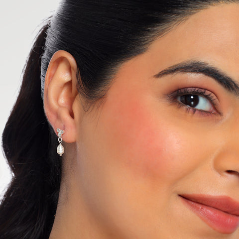 Noa Sterling Silver White Cubic Zirconia Pearl Earrings