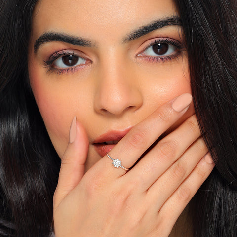 Rae Sterling Silver White Cubic Zirconia Floral Ring