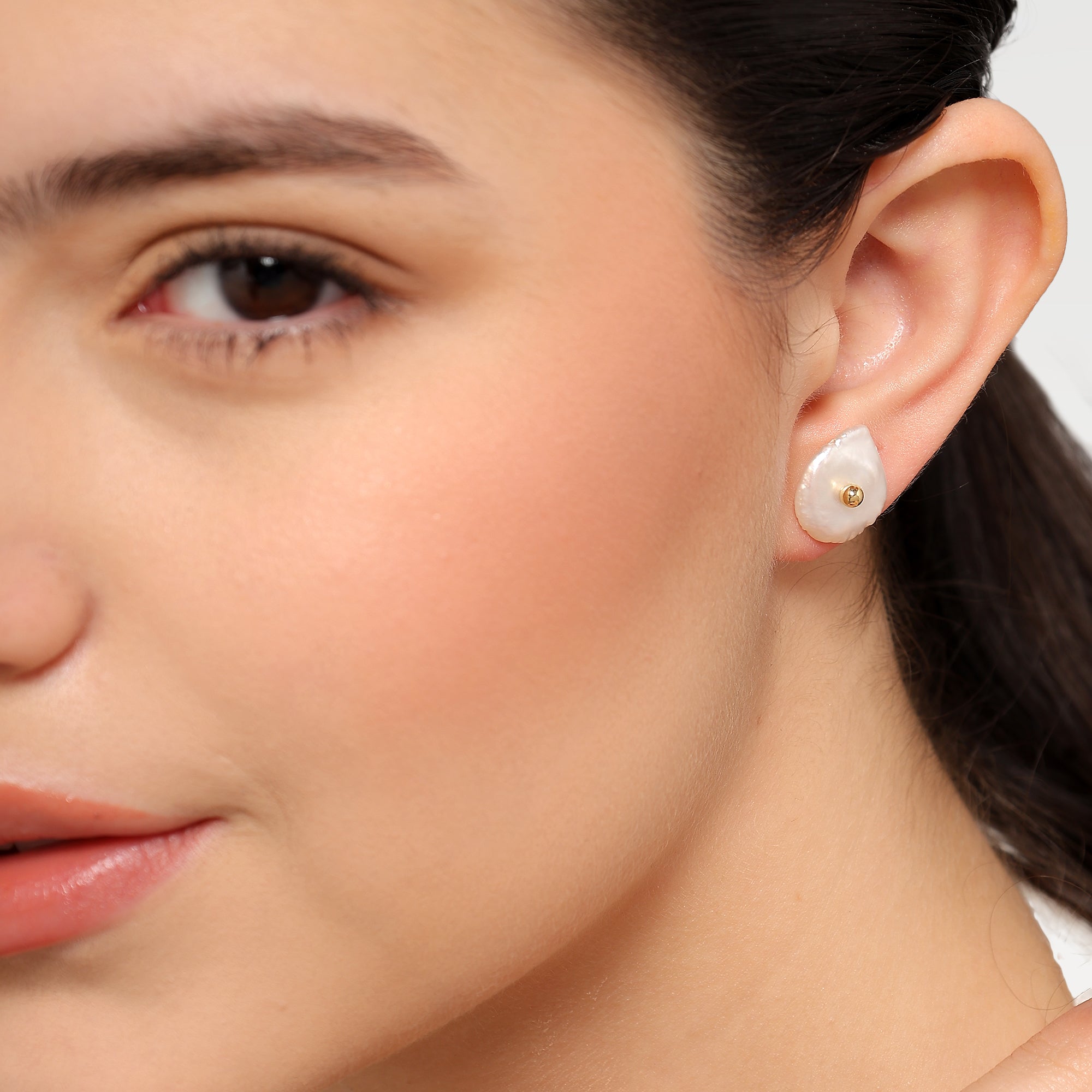 Mia Gold Plated Uncut Pearl Stud Earrings