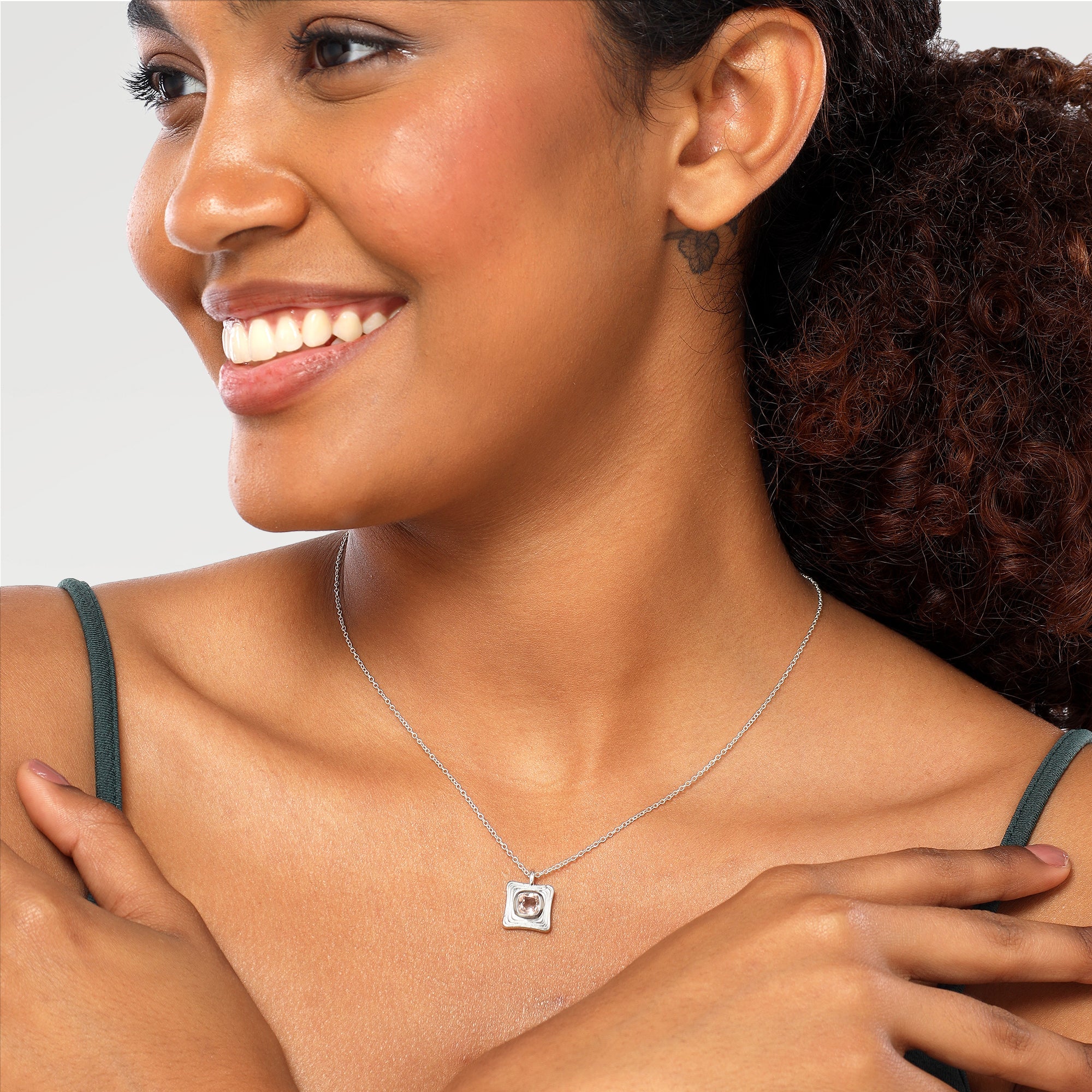 Zoe Morganite Cushion Bezel Necklace
