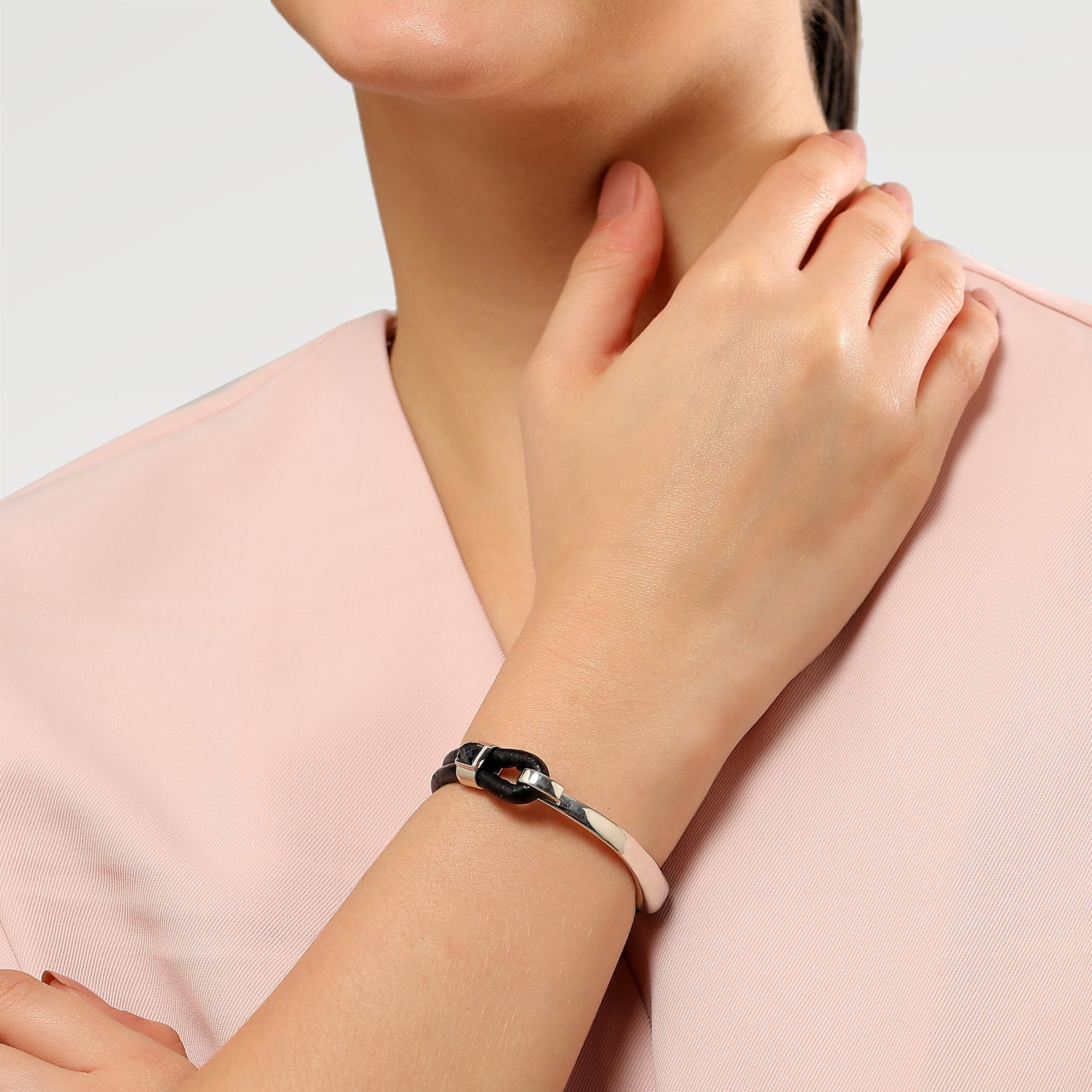 Nora Leather Double Line Hematite Bracelet