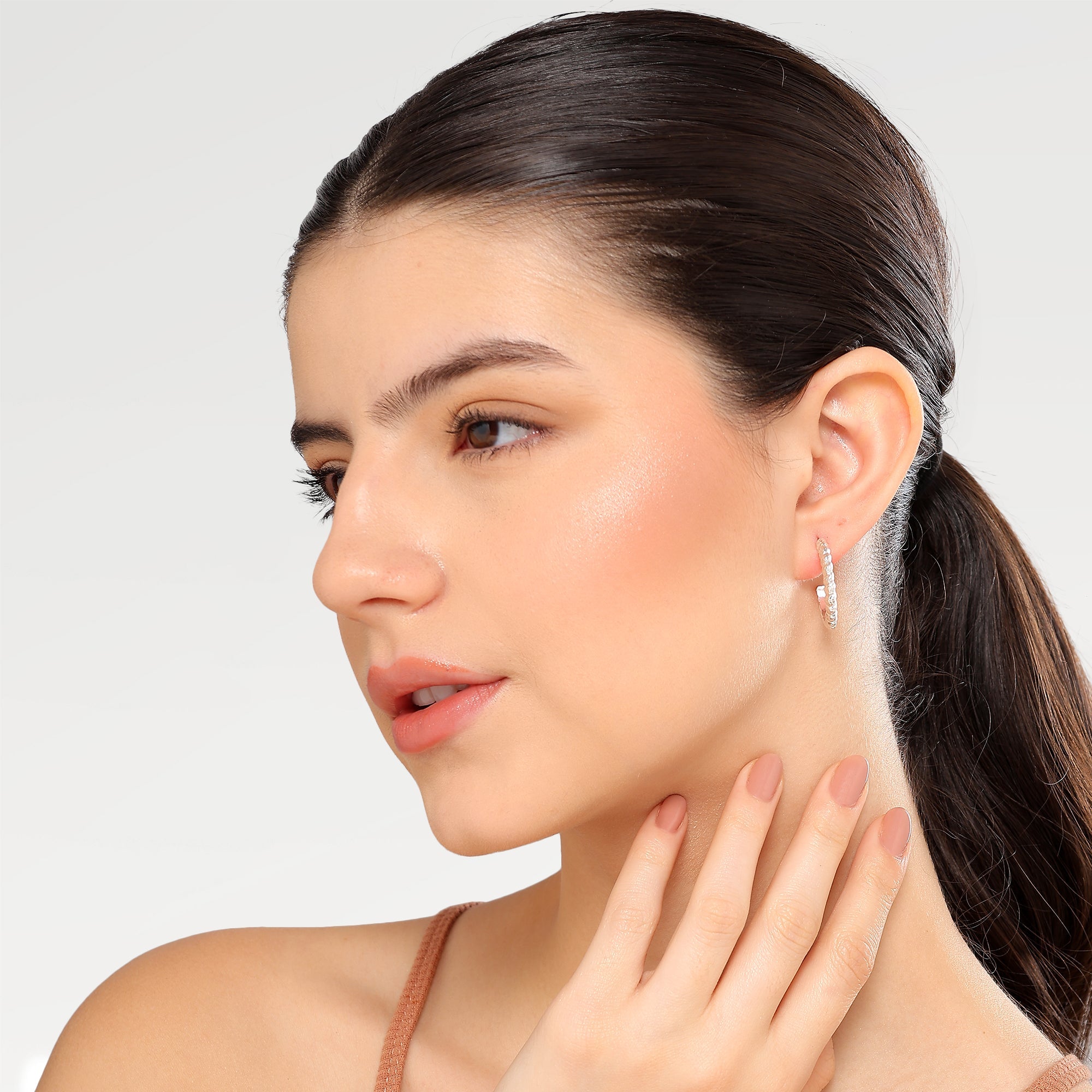 Ella Embossed Stud Hoop Earrings