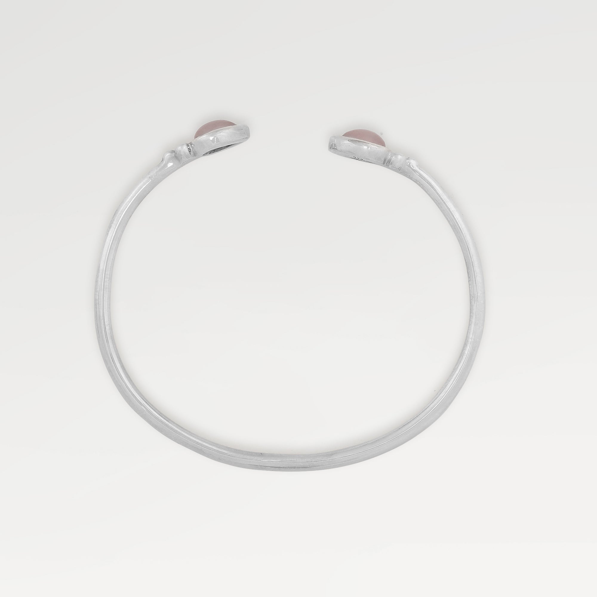 High Polish Bazel Set Cuff Bangles with Cab Pears Rose C. Qtz.