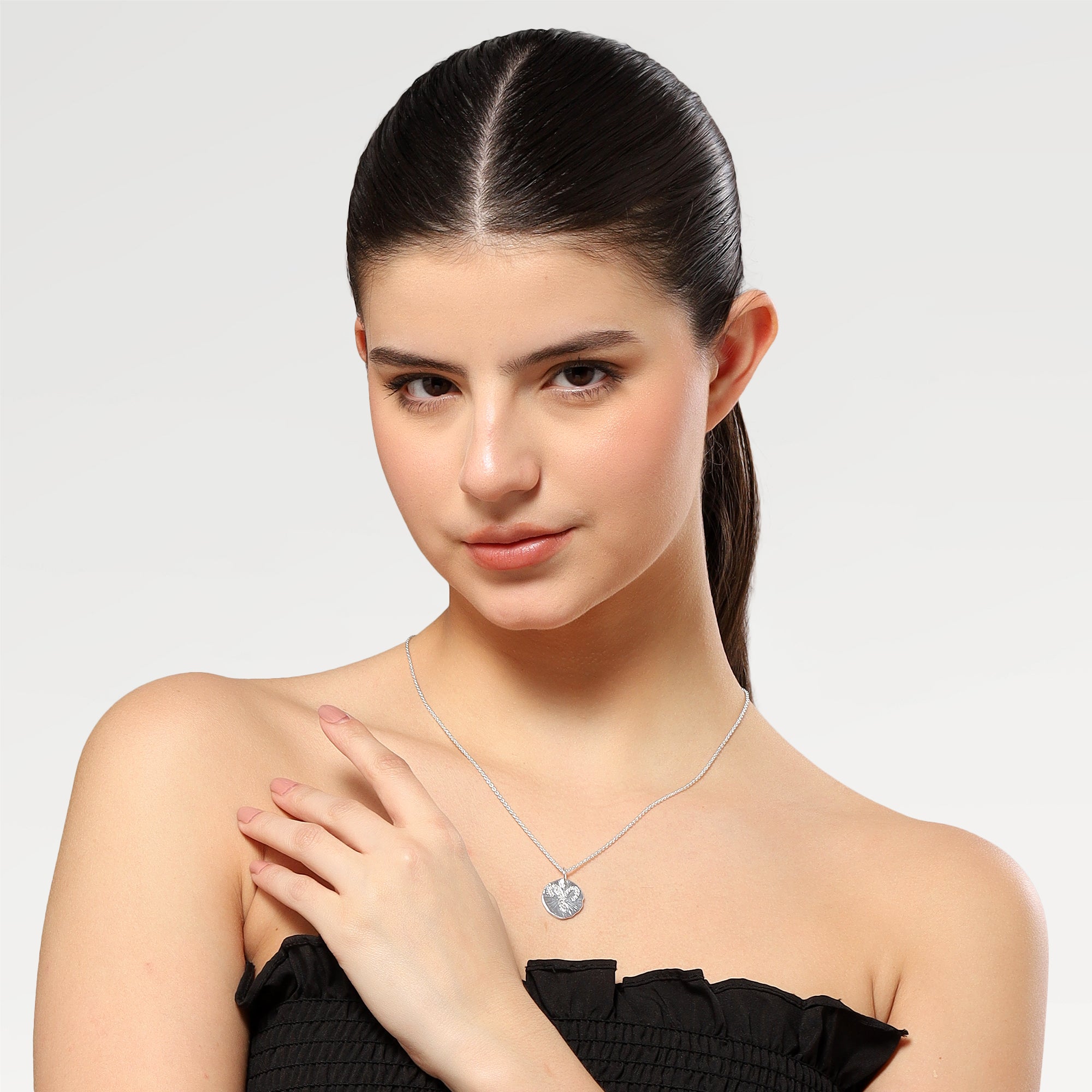 Silver Plated Pave Birth Disk Slider Necklace with Round White Cubic Zirconia