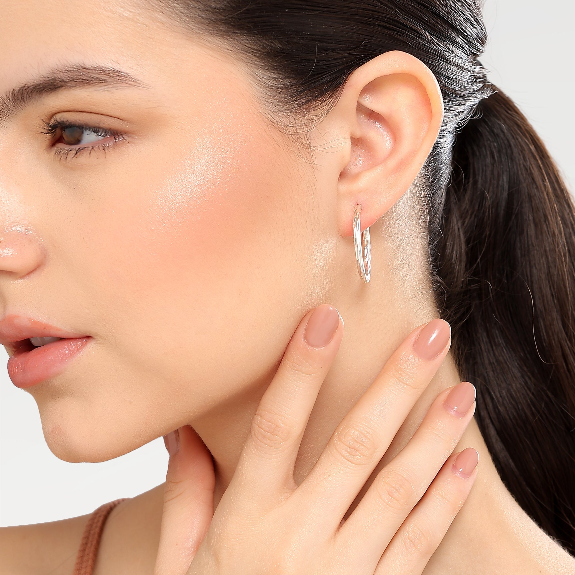 Anna Silver Diamond Cut Stud Hoop Earrings