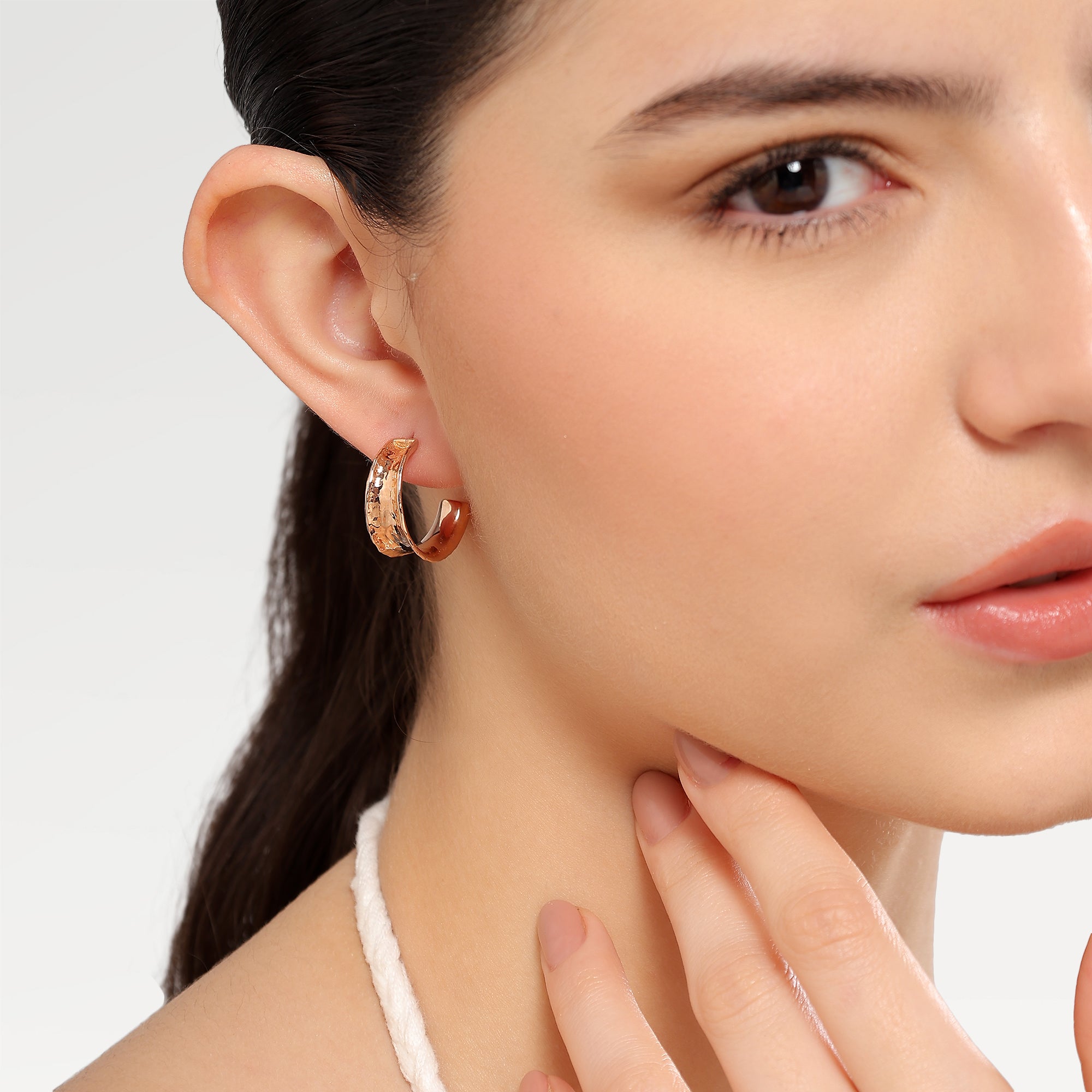 Kate Rose Gold Plated Hammered Hoop Earrings