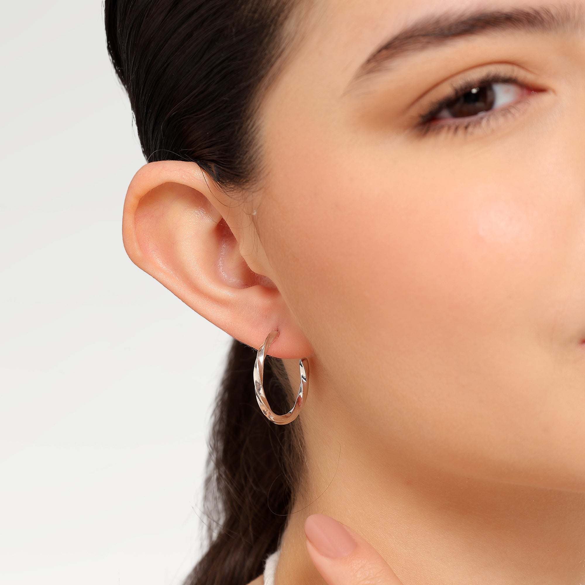 Grace Silver Twisted Hoop Stud Earrings