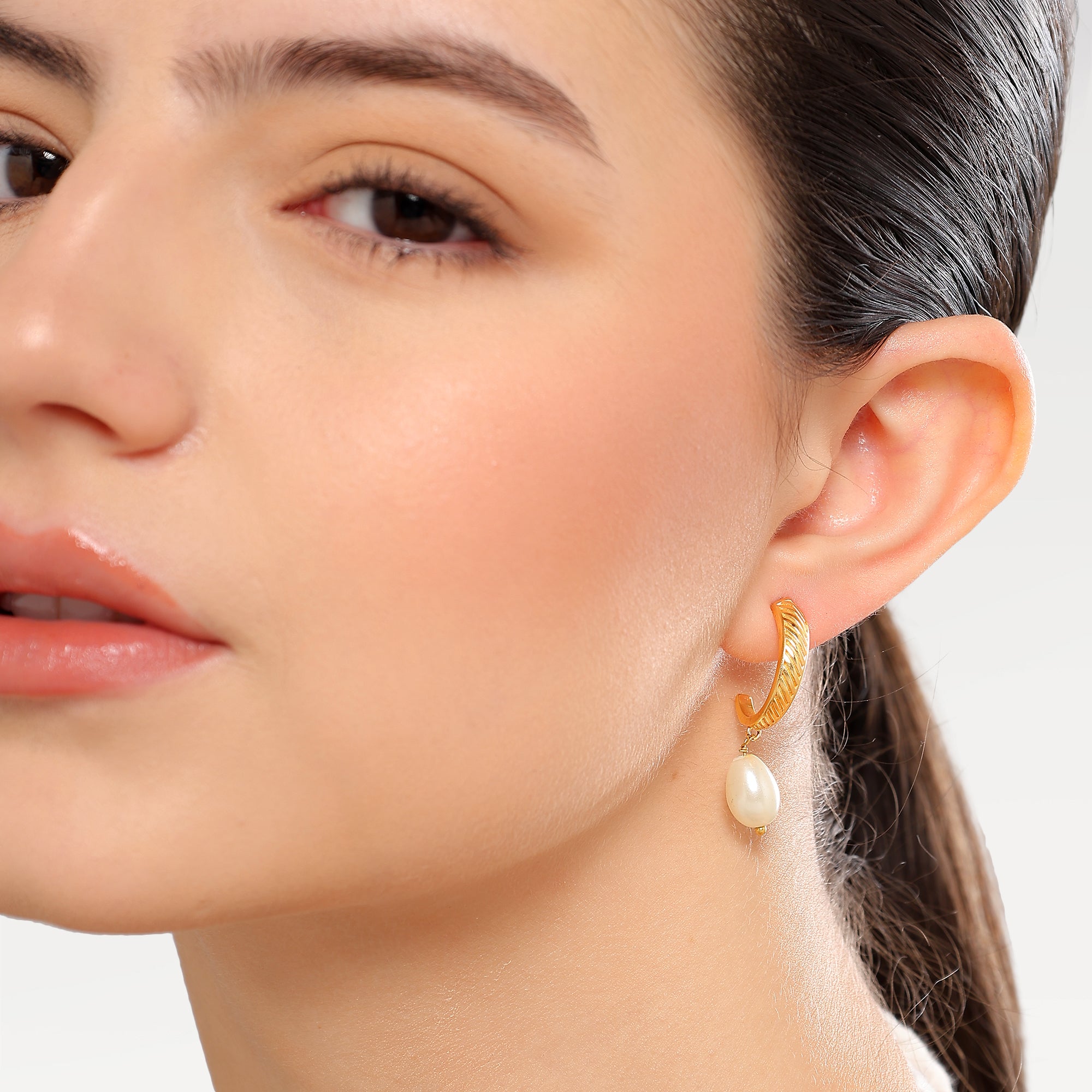 Mia Pearl Embossed C-Hoop Earrings