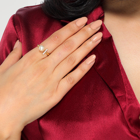 Nora Gold Plated Synthetic Pearl White cubic zirconia Ring