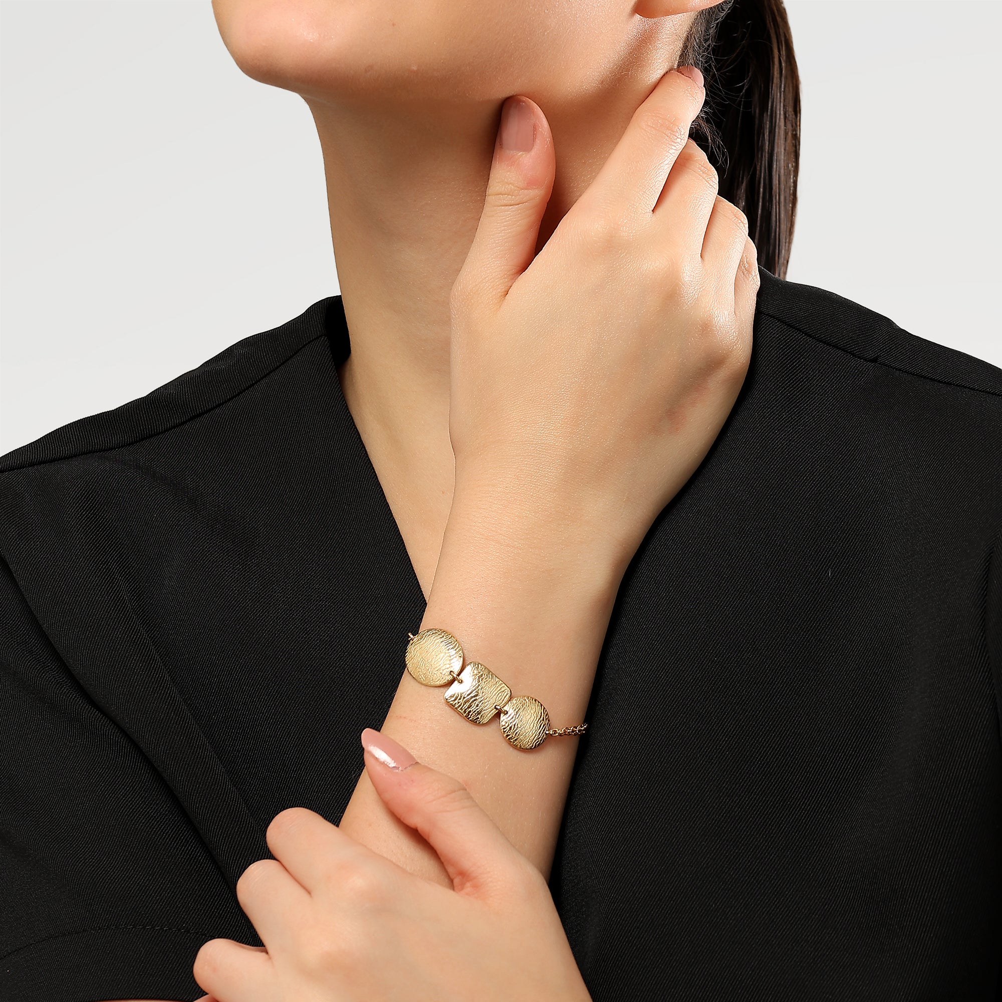 Ella Gold Plated Textured Double Chain Bracelet