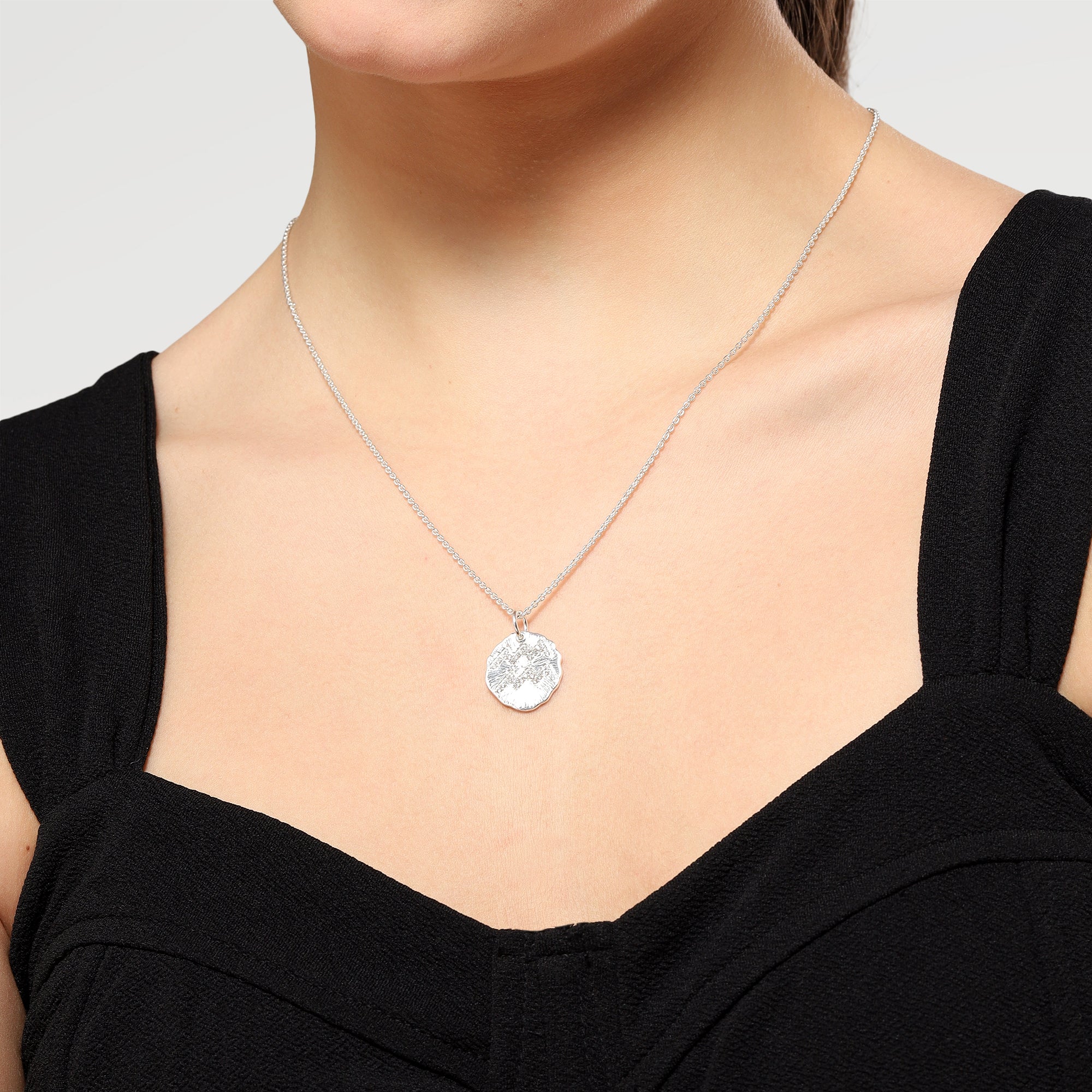 Plated Pave Birth Disk Slider Necklace with Round White Cubic Zirconia