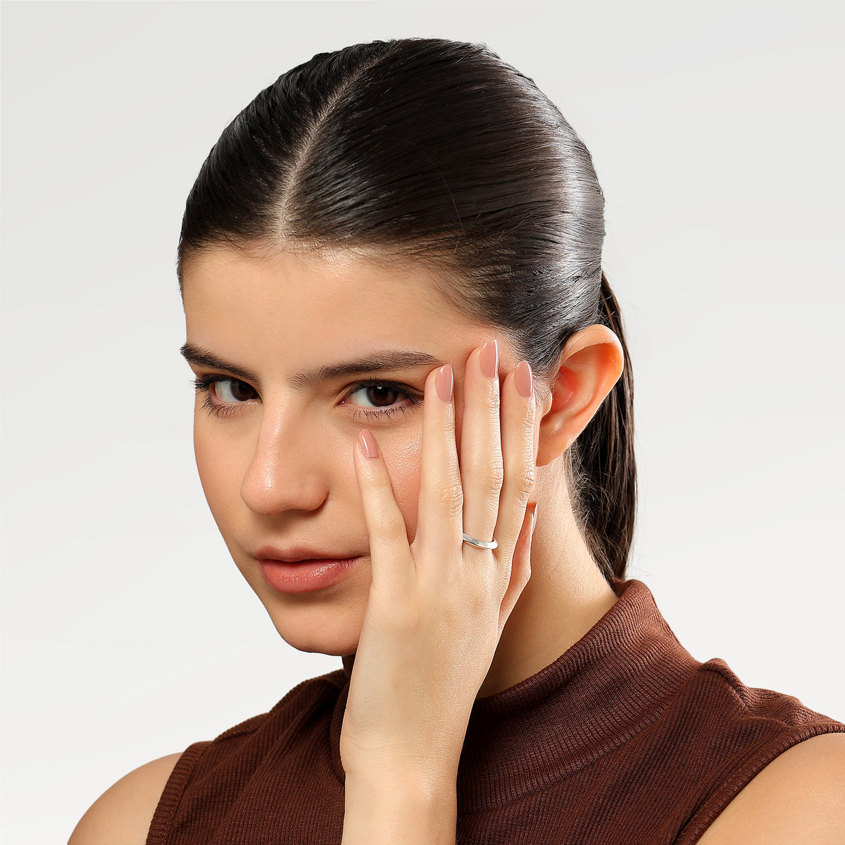 Brass Plain Tapered Band Ring With Silver Plated