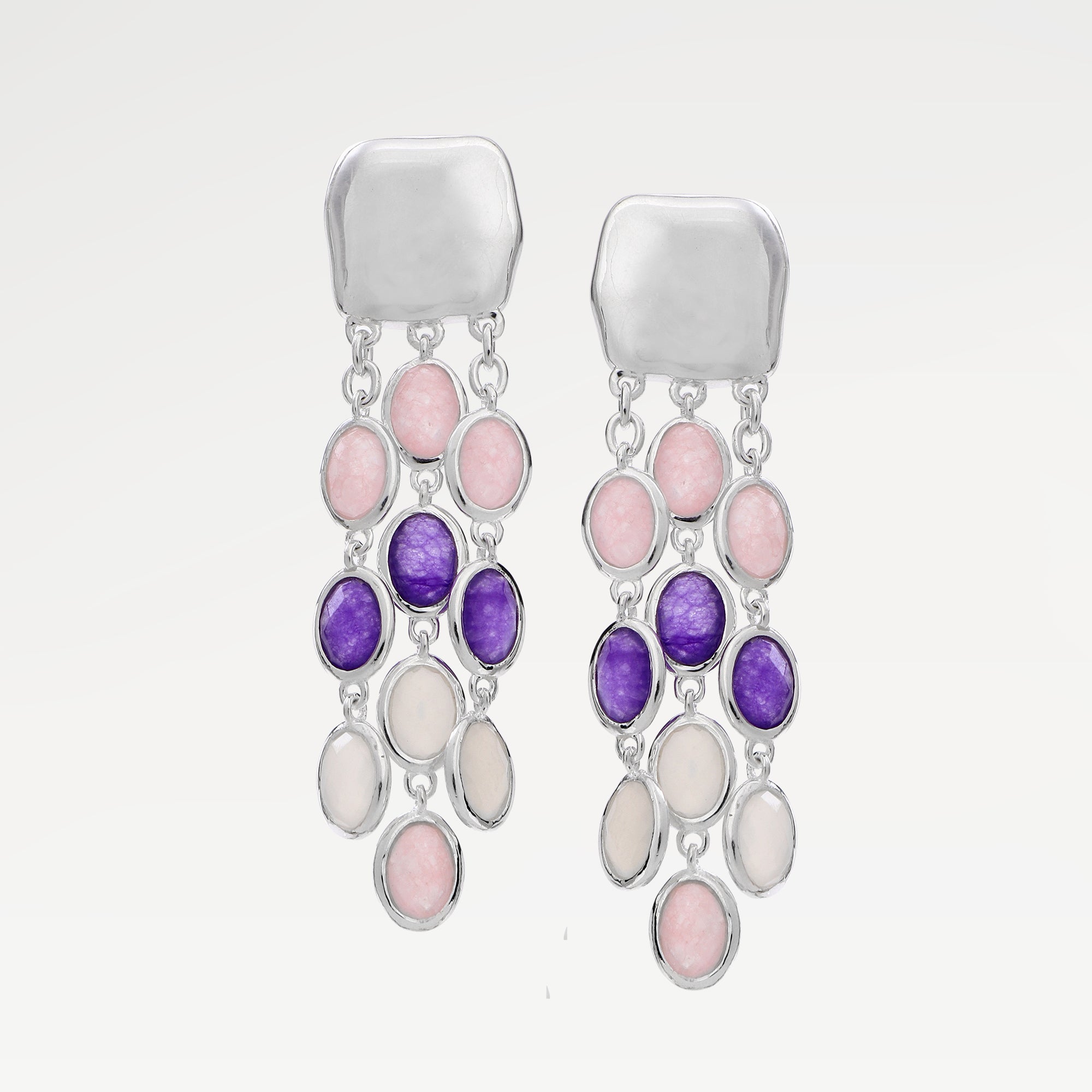 Boucles d'oreilles à tige en argent sterling 925 plaqué or 2 microns avec plaque en forme de D bleu laiteux aqua C Qtz