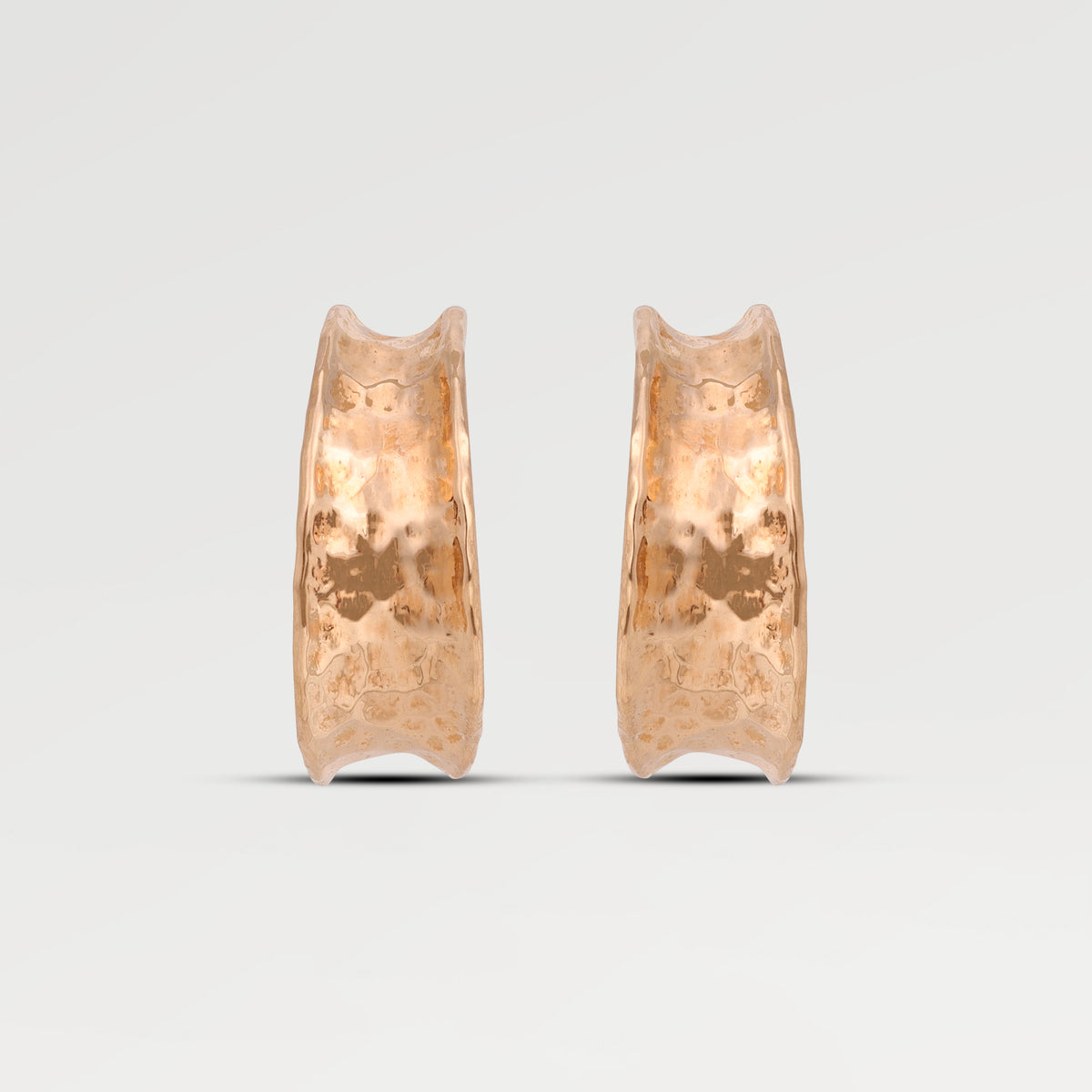Silver Flash Rose Gold Plated Plain 3/4 Hammered Texture Stud Hoop Earrings