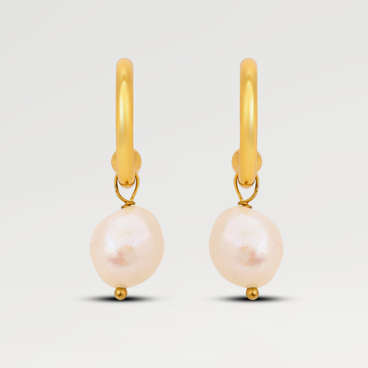 0.10 Micron Yellow Gold Plated Drop 3/4 Hoop Earring with Nuggete Beads Pearl