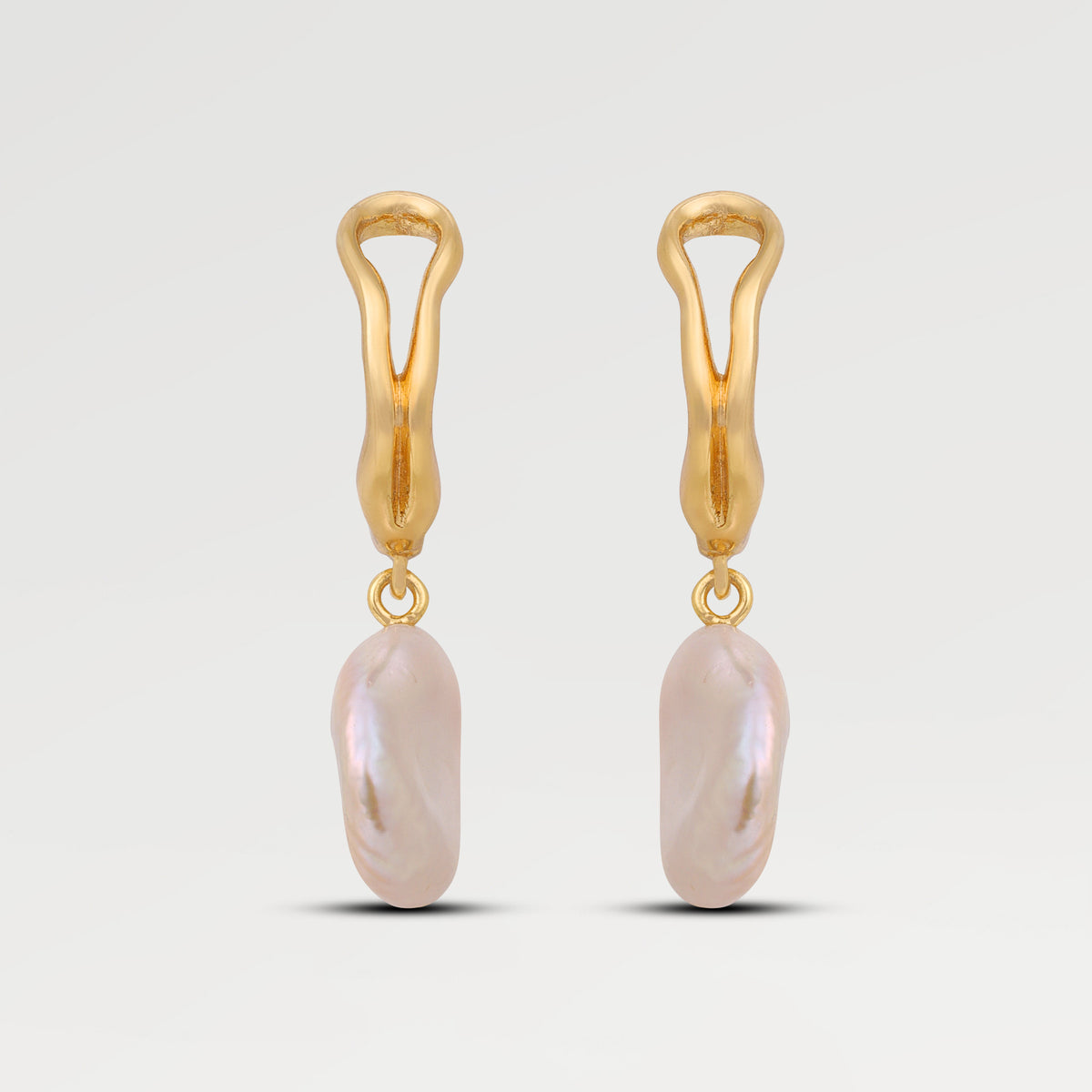 0.10 Micron Yellow Gold Plated Dangling Drop Huggies Earrings with Coin Pearl