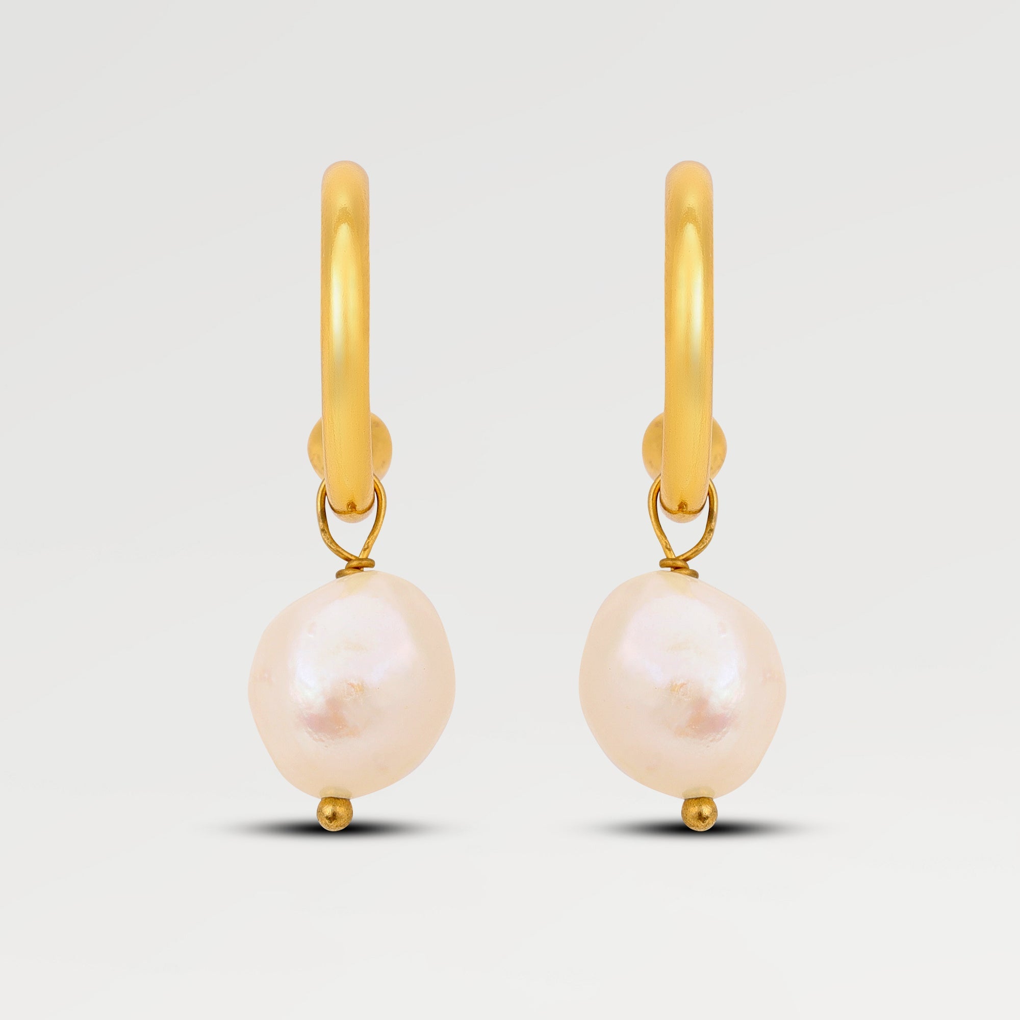 Ava Drop Hoop Earrings with Pearl Beads