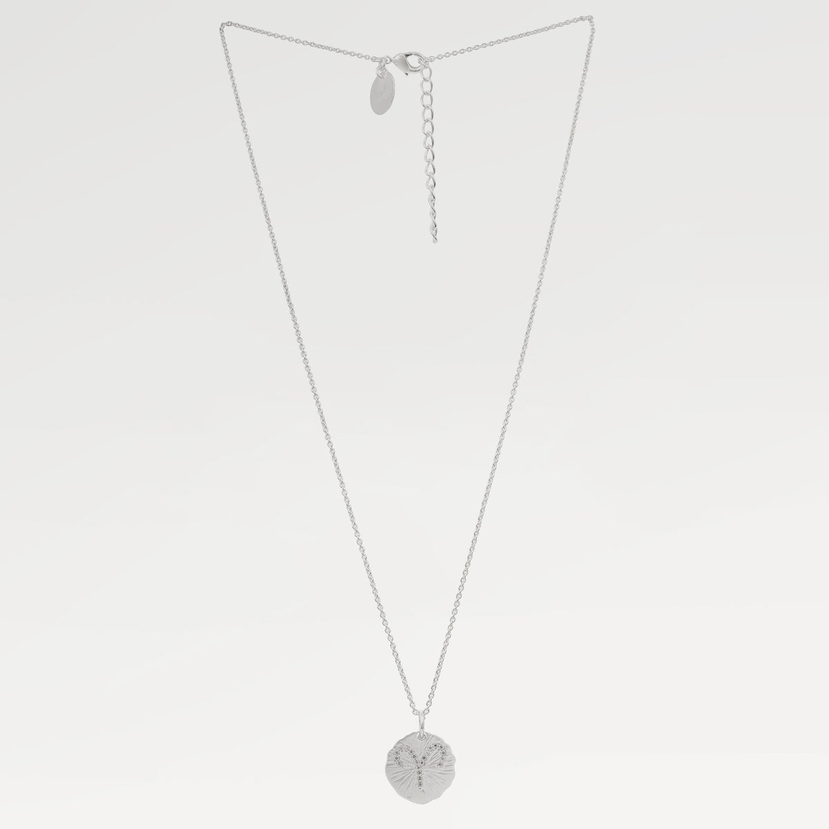 Silver Plated Pave Birth Disk Slider Necklace with Round White Cubic Zirconia
