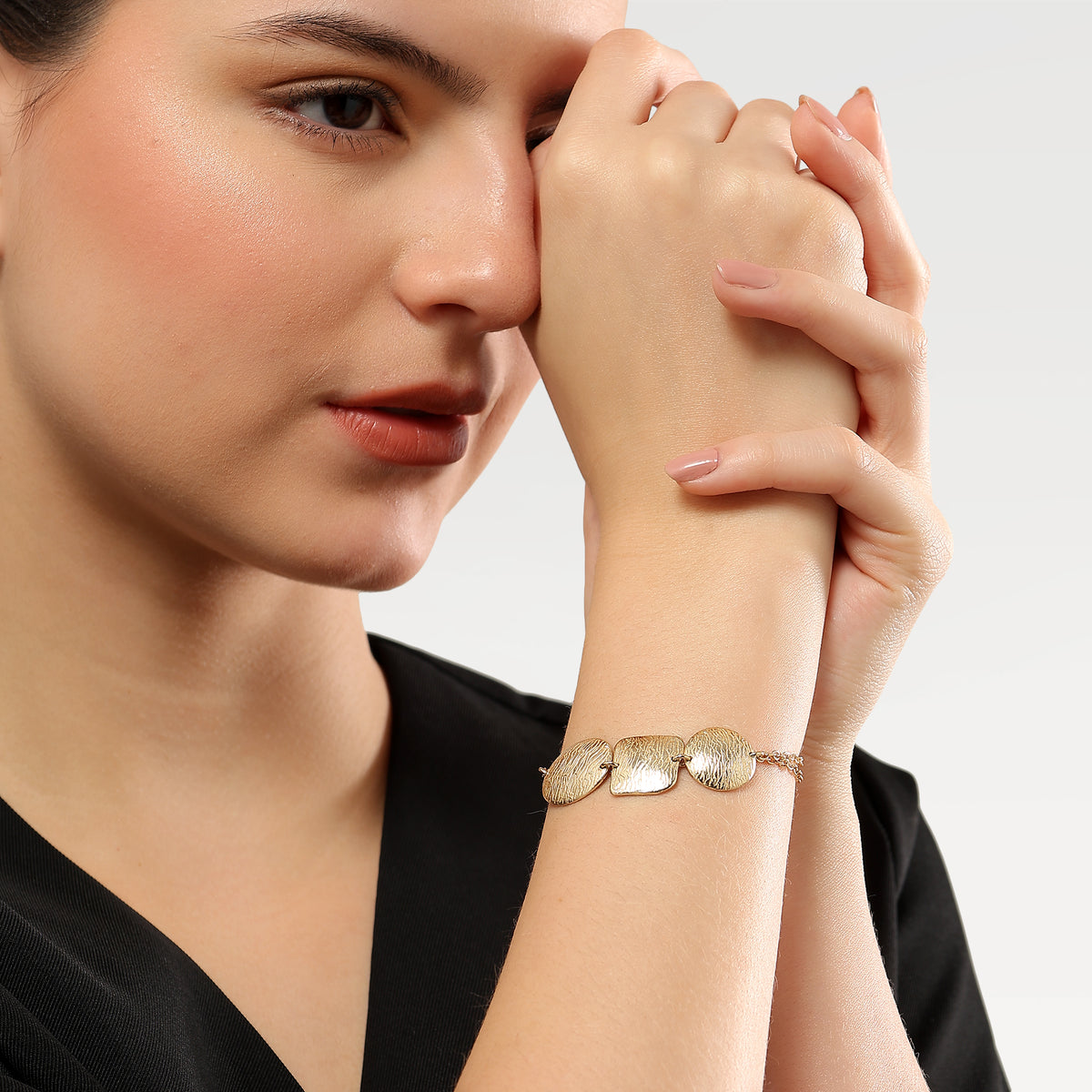 Ella Gold Plated Textured Double Chain Bracelet