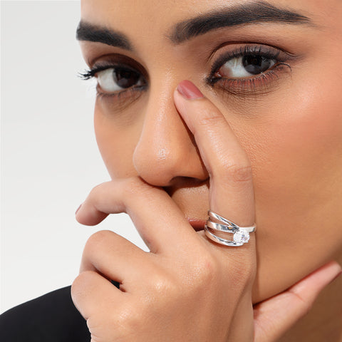 Moe Silver Diamond Adjustable Ring