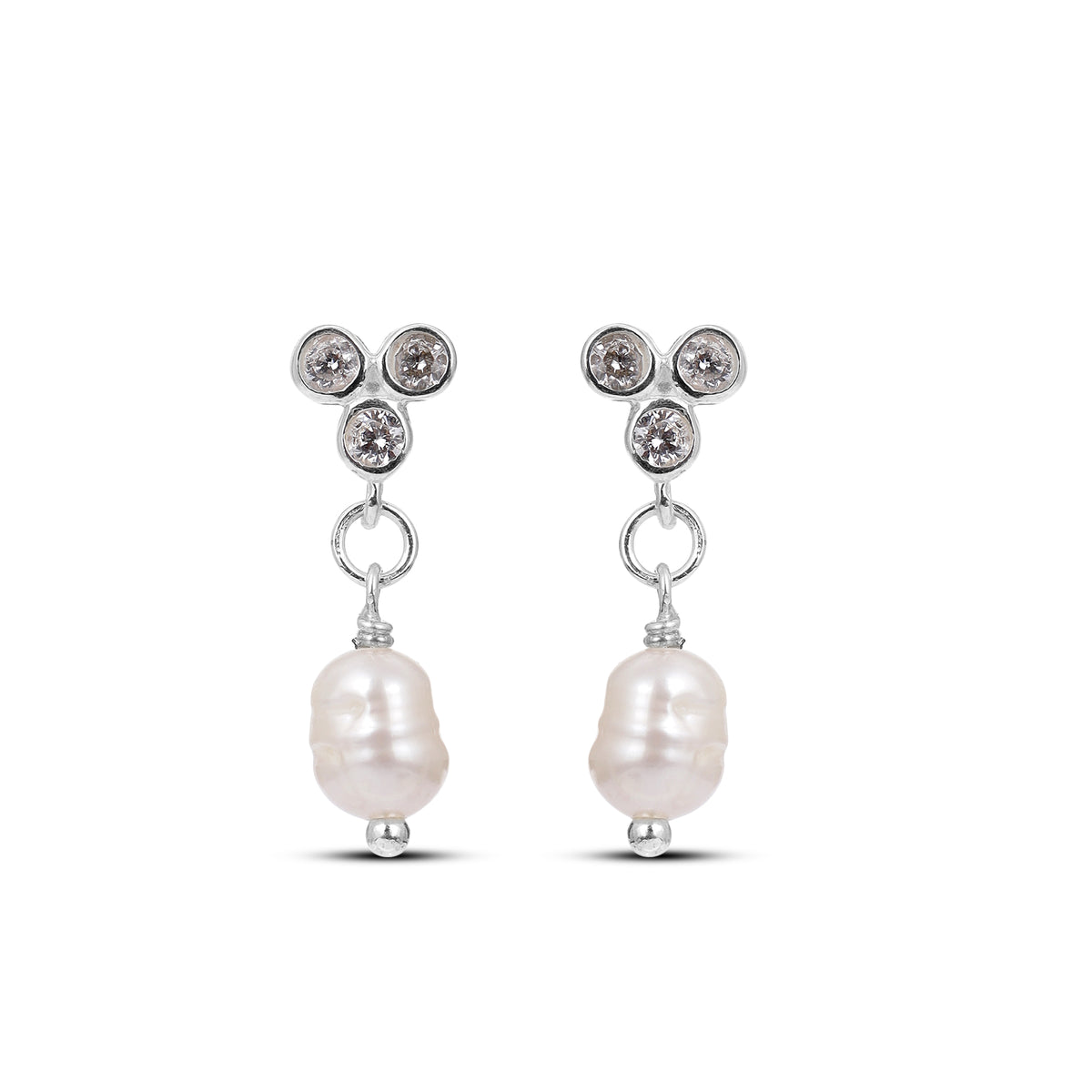 Noa Sterling Silver White Cubic Zirconia Pearl Earrings