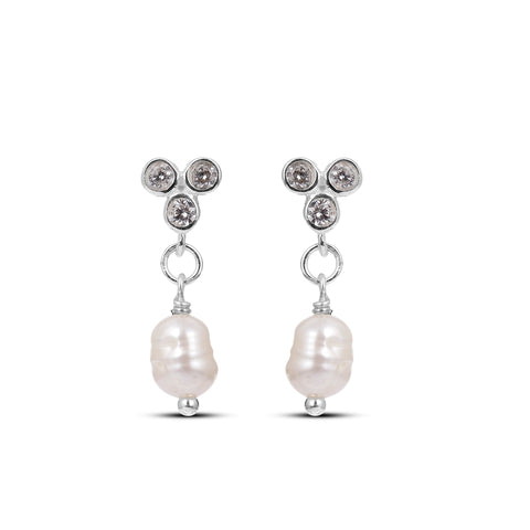 Noa Sterling Silver White Cubic Zirconia Pearl Earrings