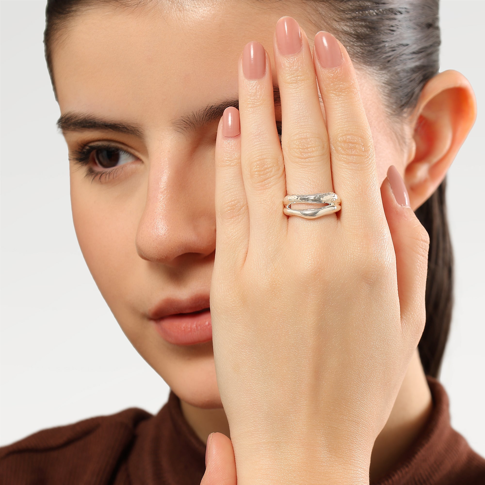 0.50 Micron Yellow Gold Plated Plain & Hammered Texture Ring