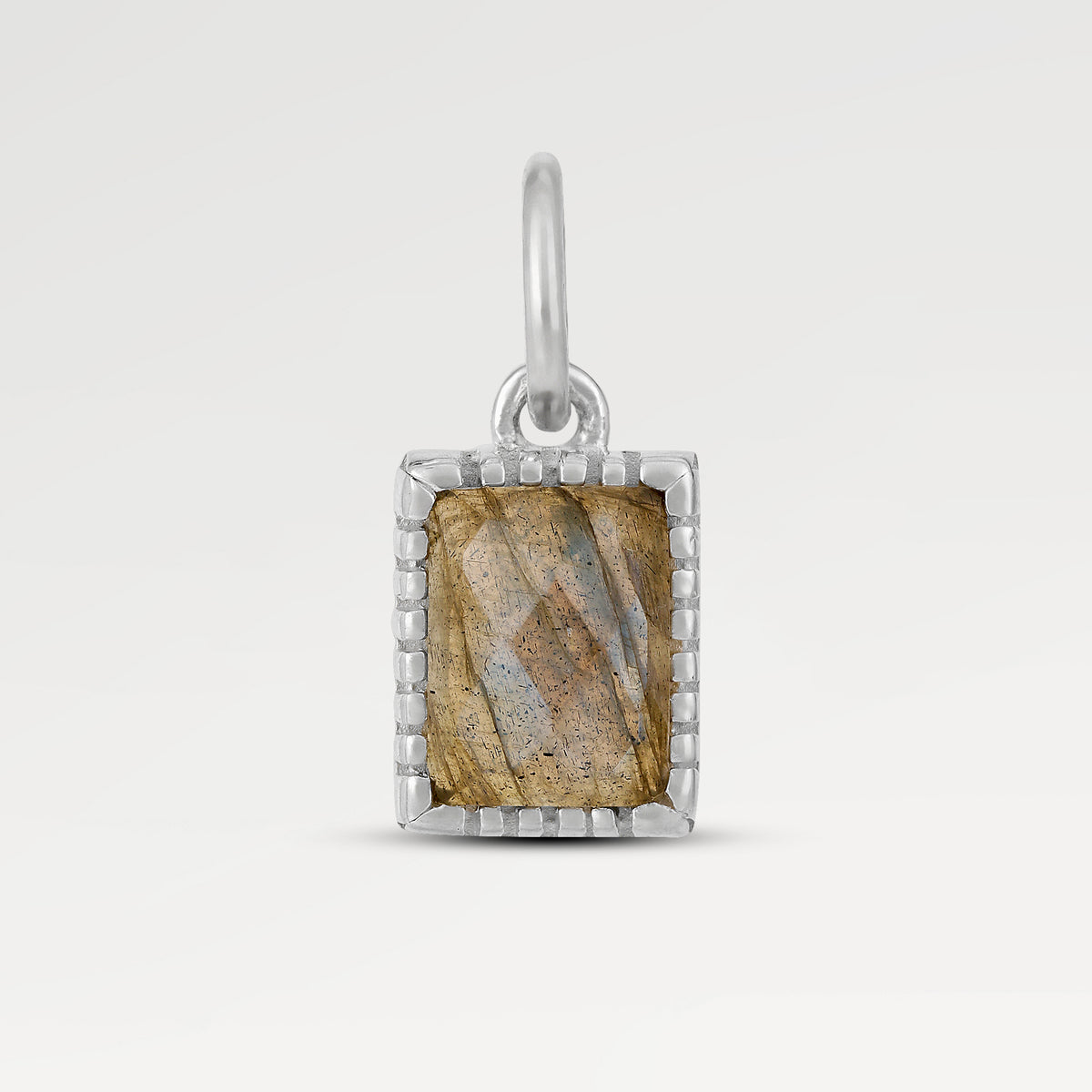 Silver High Polish Embosed Prongs Pendants with One Side Checker Cut Baguette Labradorite