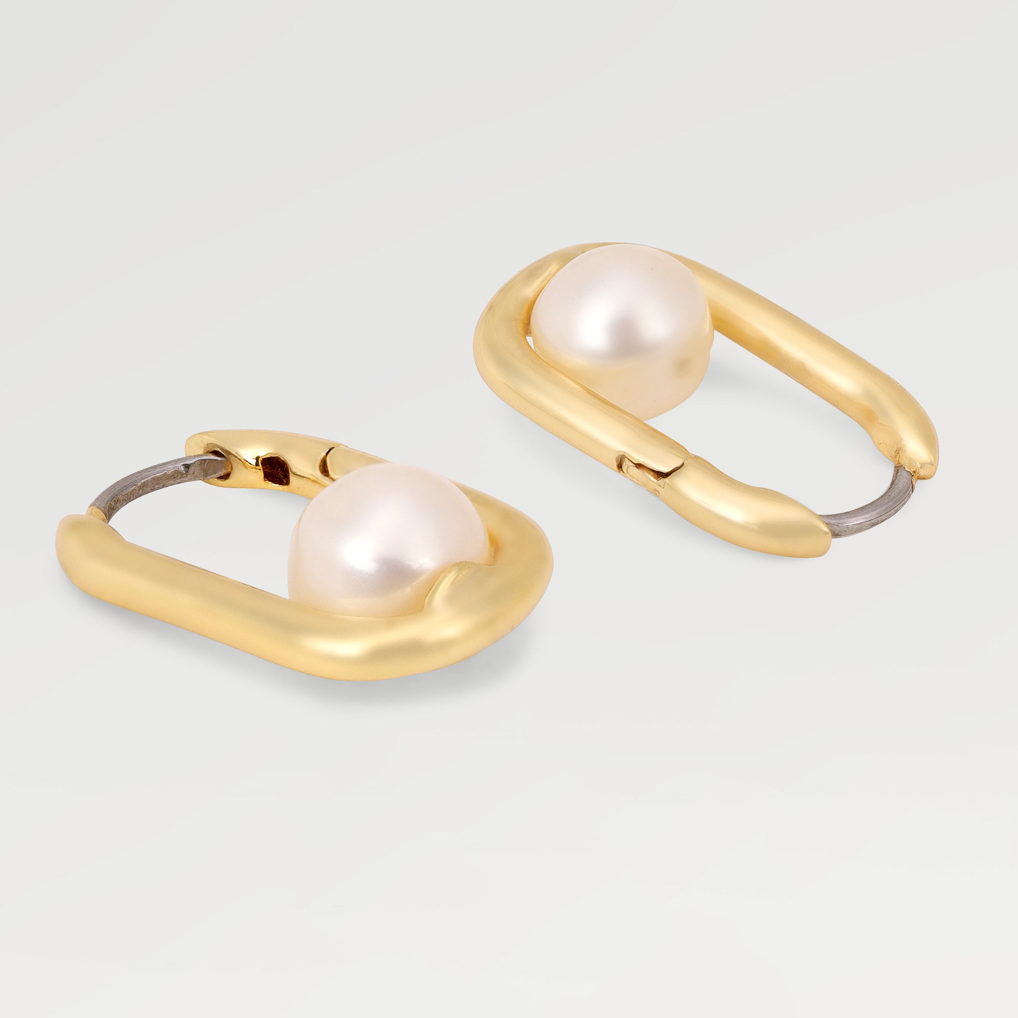 0.025 Micron Yellow Gold Plated Ball Huggies Earrings with Round Beads Pearl