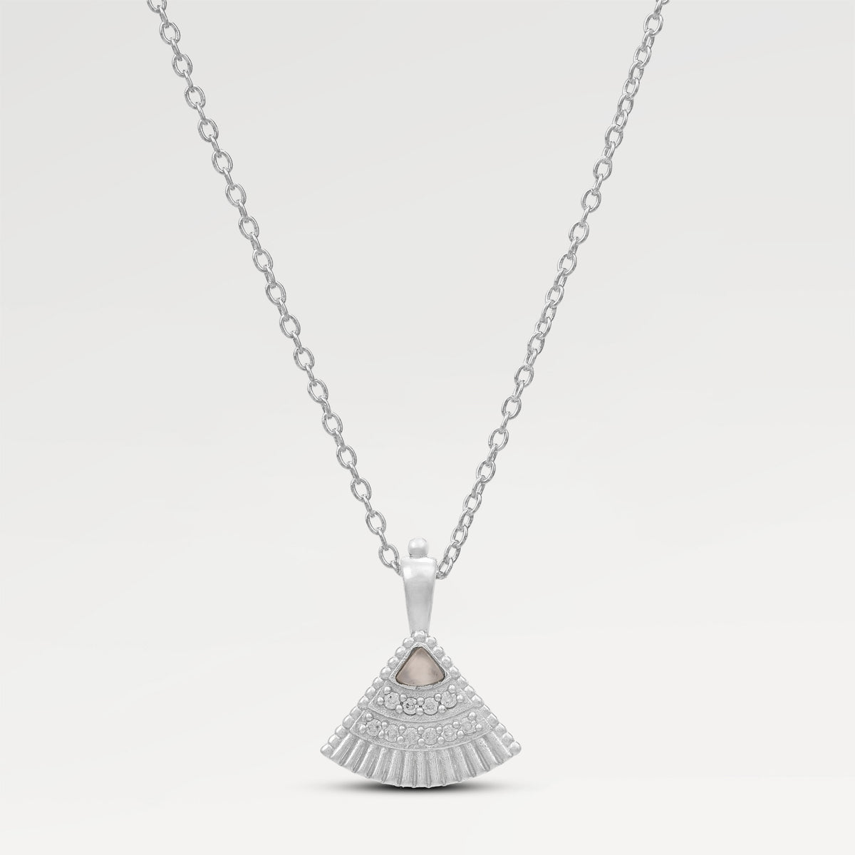 Silver Plated Plain Embosed Pendants with  Kite Cab White Moon Stone & Round Cut White Cubic Zirconia