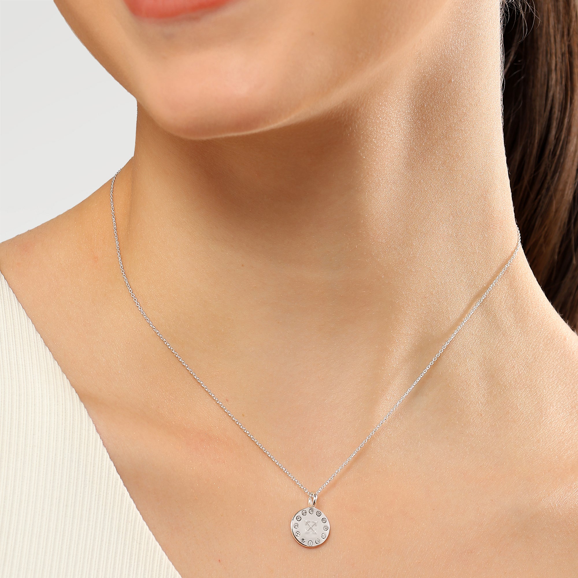 Silver Plated Round Embosed Bazel Pendants with  Round Cut Chaton Crystal Color