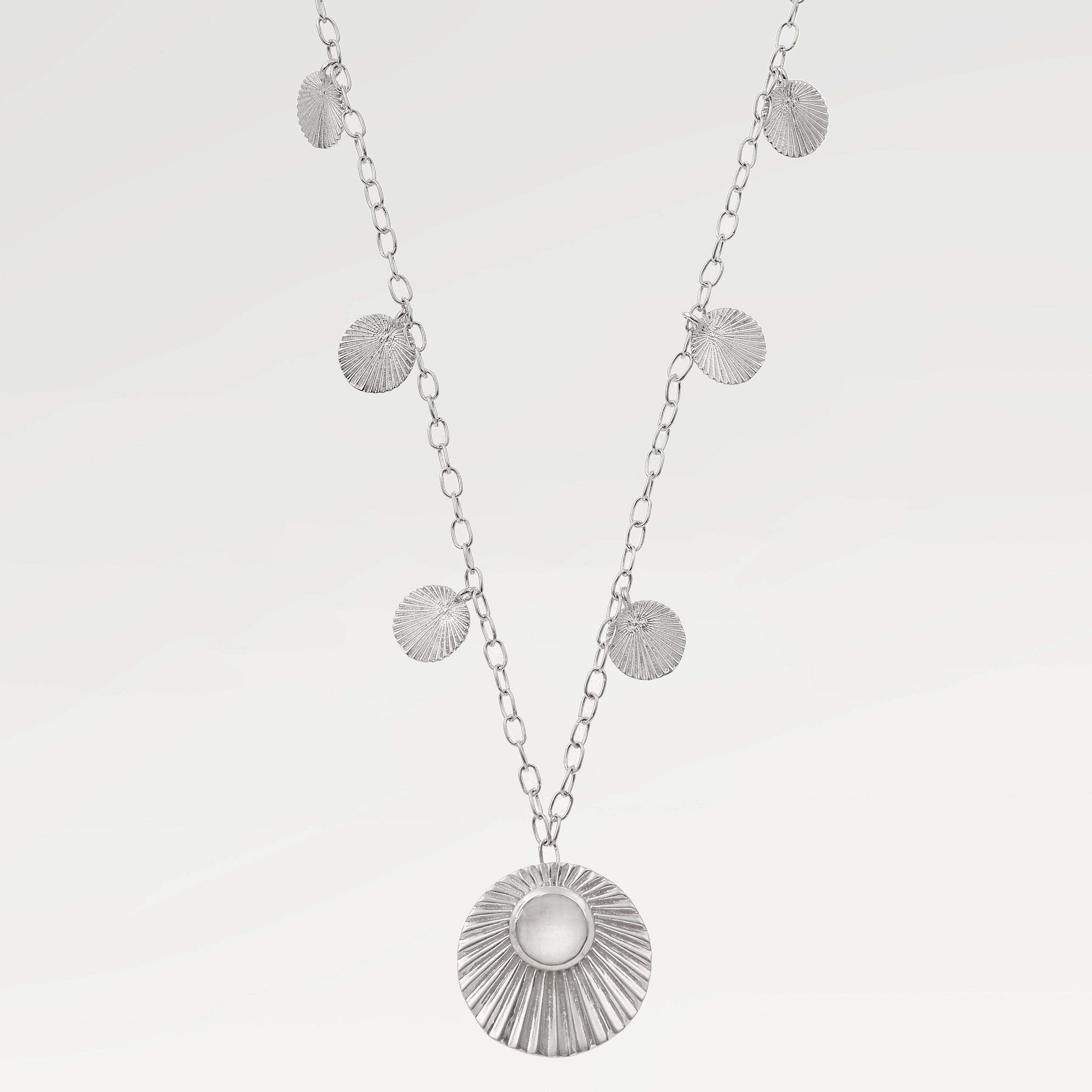 Ruby Silver Embossed Shell Quartz Necklace