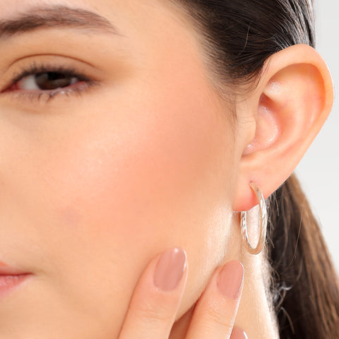 Indy Sterling Silver Diamond Cut Hoop Earrings