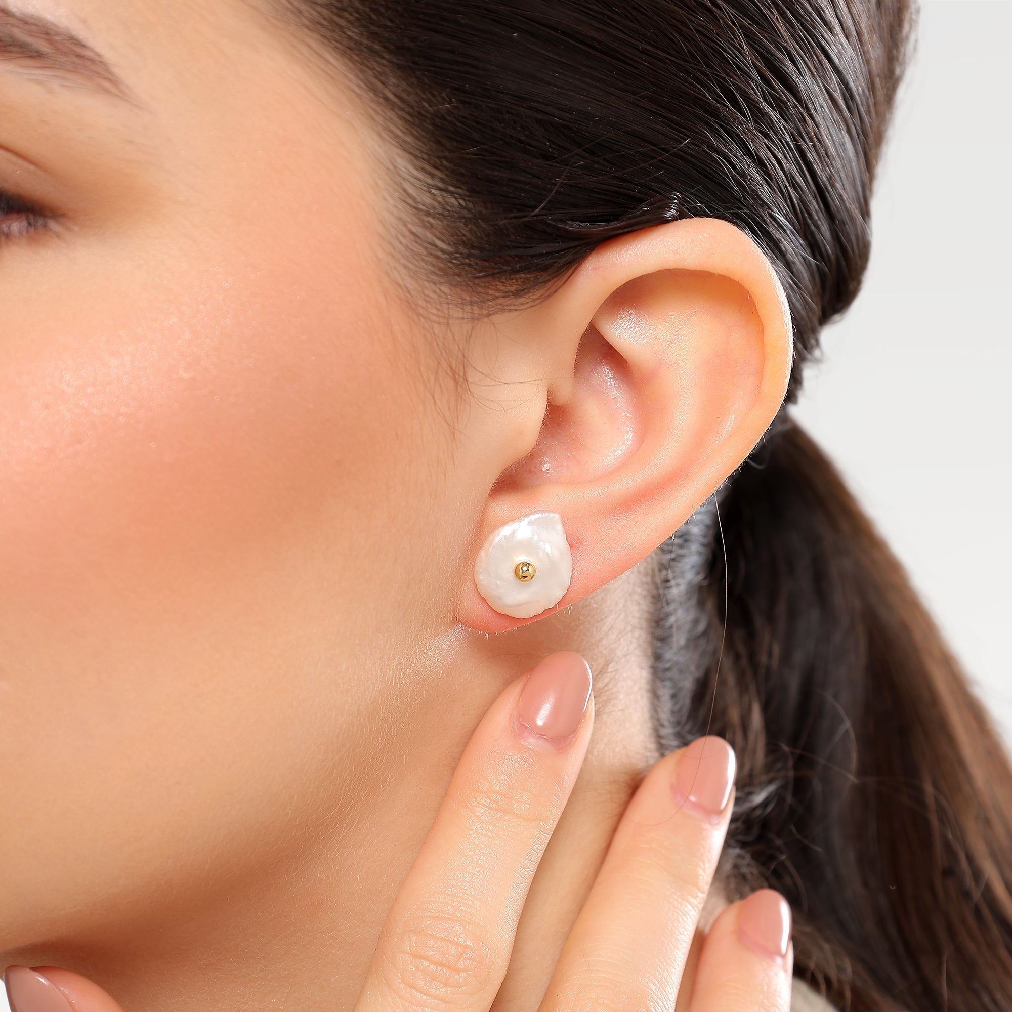 Mia Gold Plated Uncut Pearl Stud Earrings