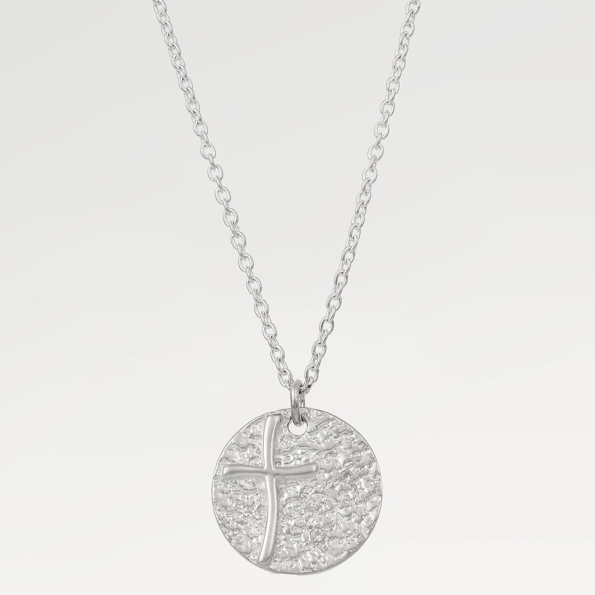 Silver Plated Flash Set Cross Slider Necklace with  Round Cut White Cubic Zirconia