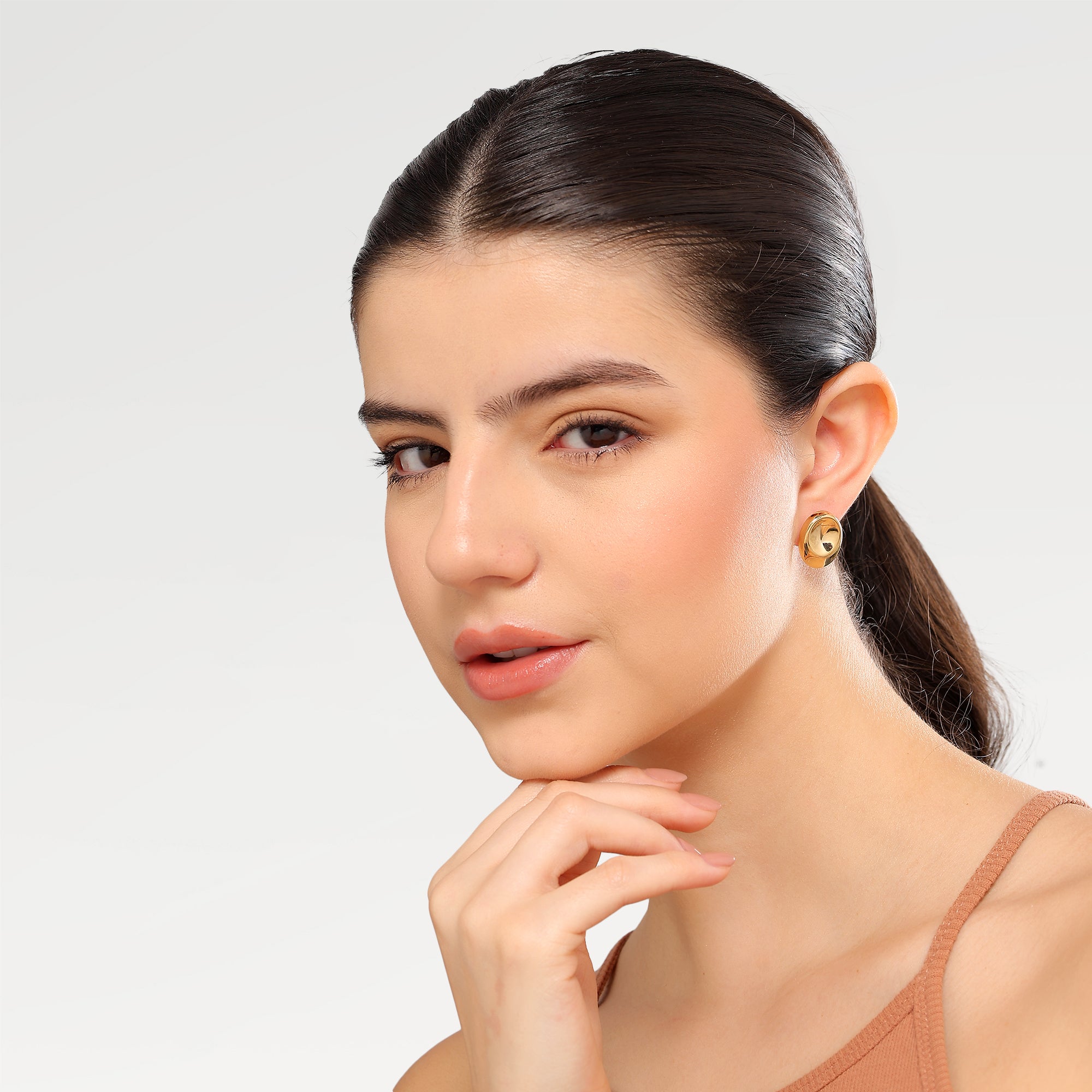 0.025 Micron Yellow Gold Plated Plain Stud Earrings