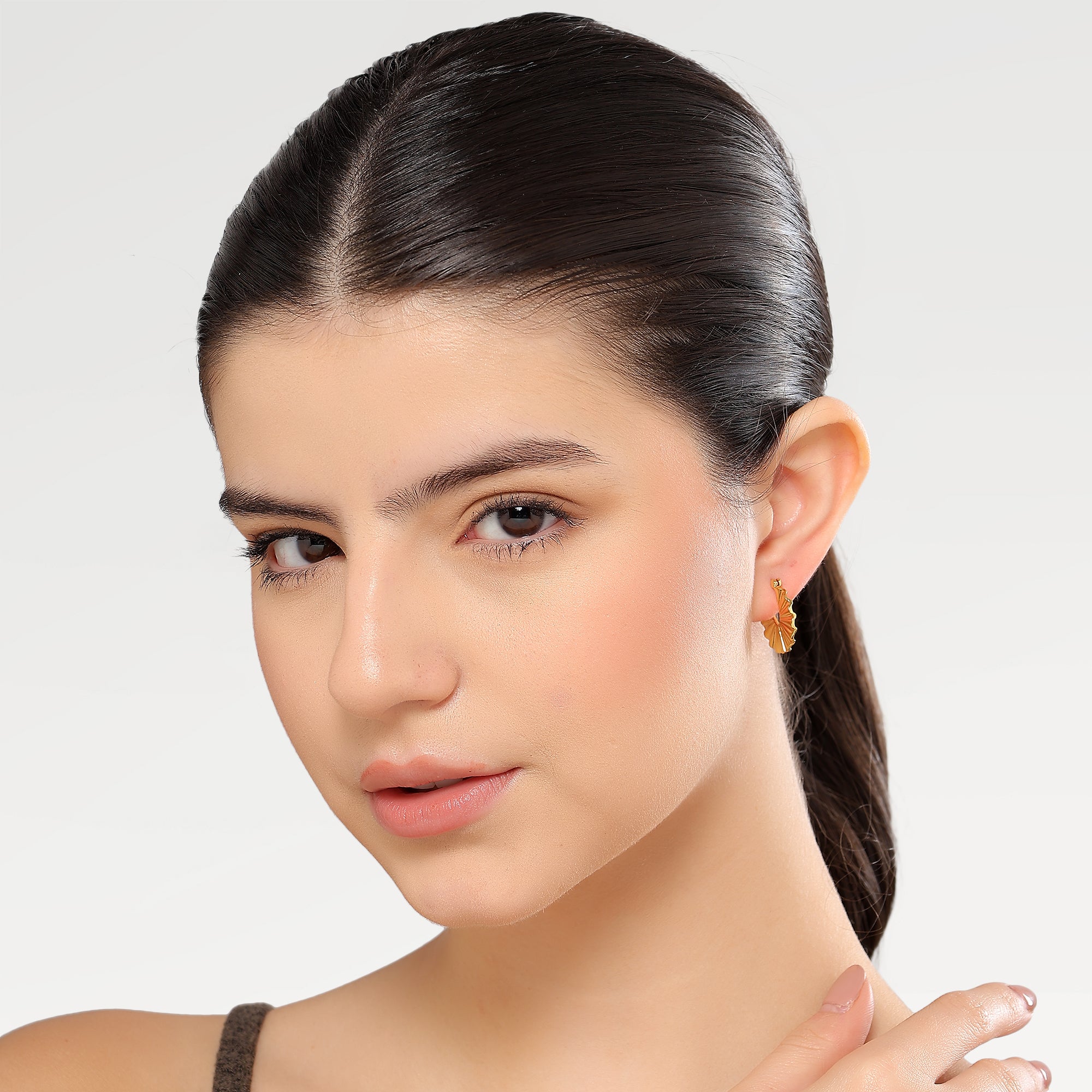 0.10 Micron Yellow Gold Plated Plain Embosed Huggies Earring