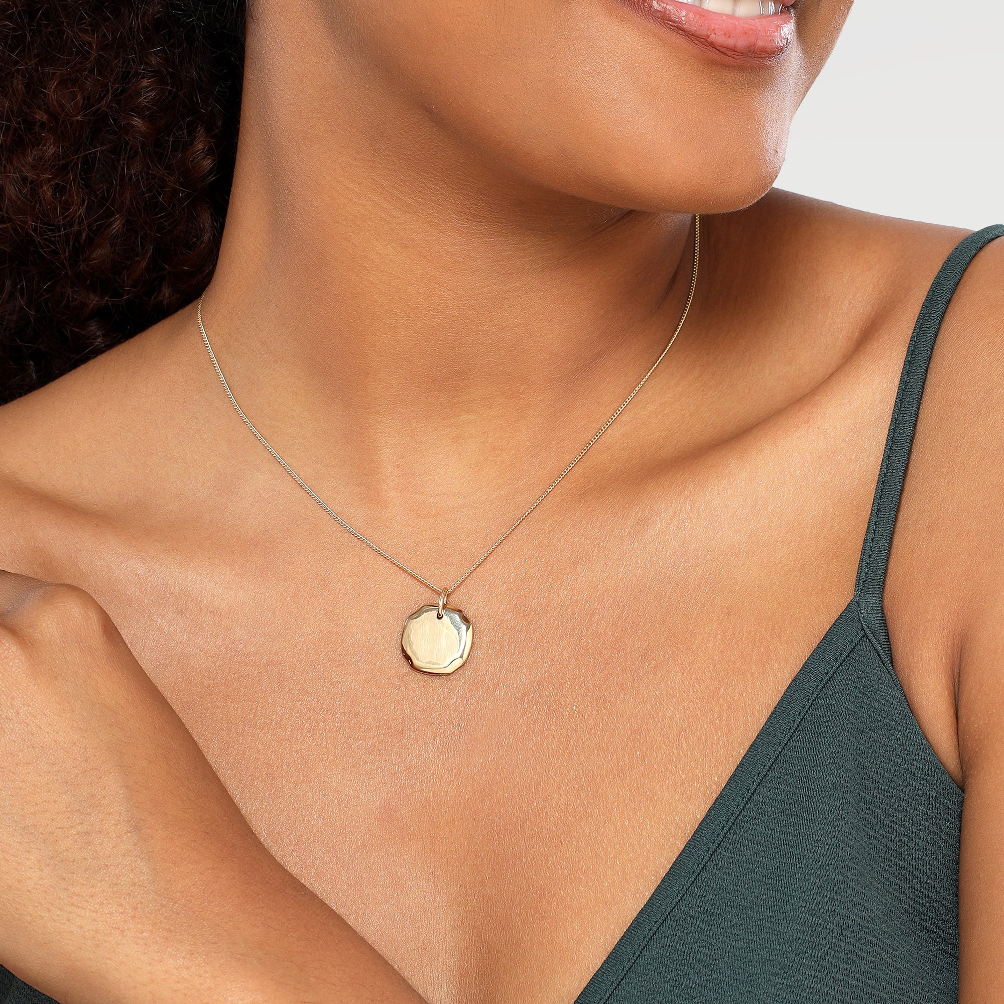 999 Brass 0.10 Micron Yellow Gold Plated Plain Slider Disk Necklace