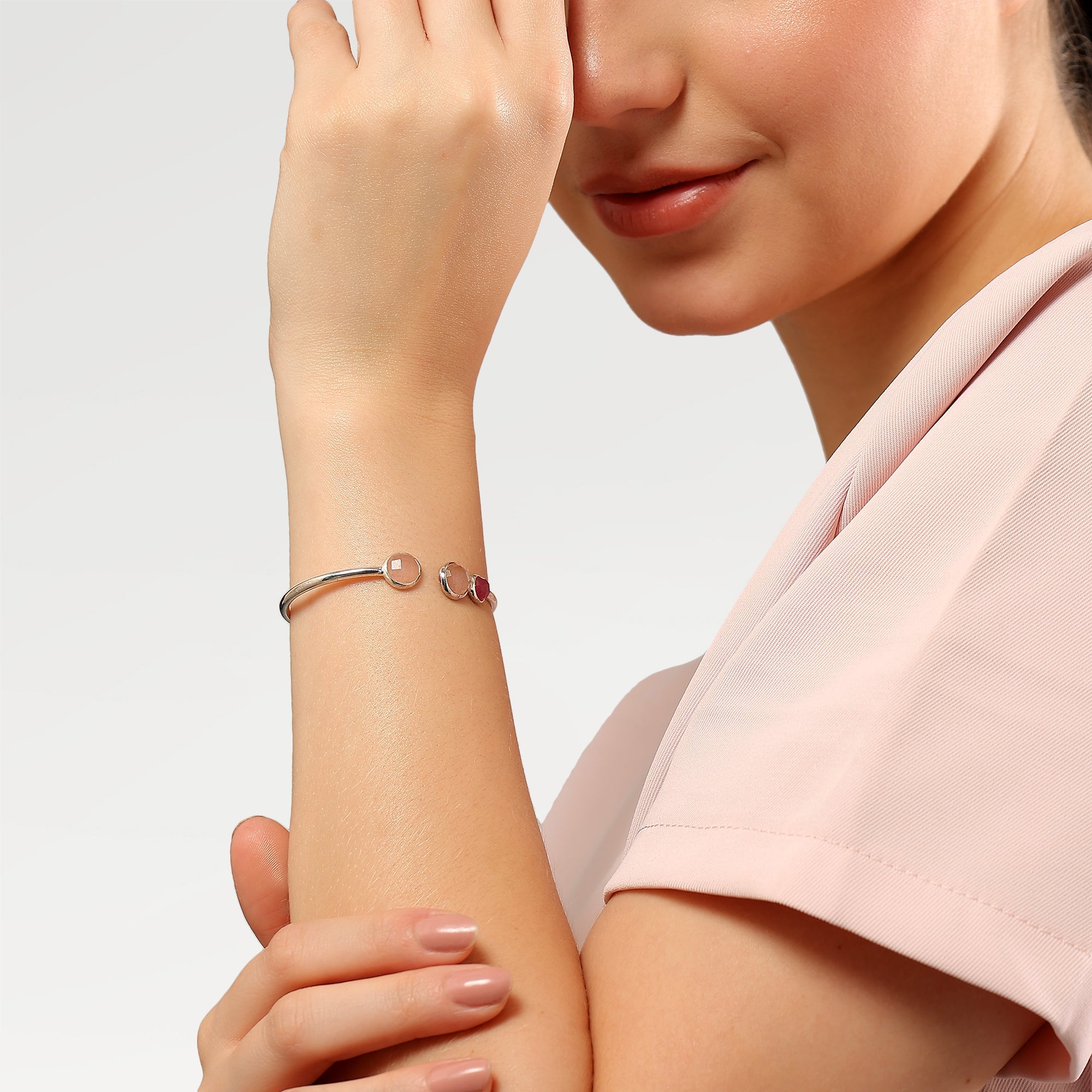 Lily Dual Rose Quartz Cuff Bangle