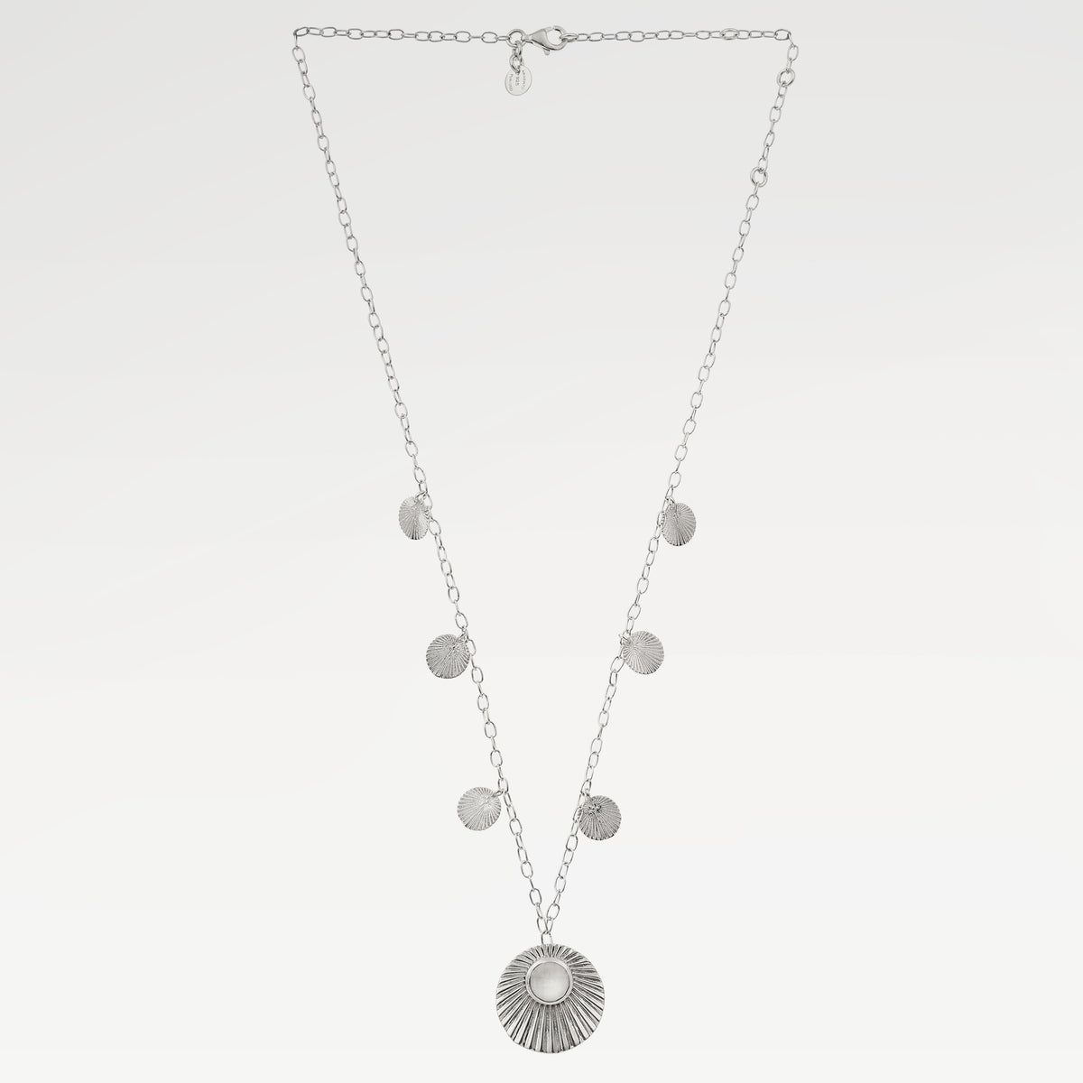 High Polish Bazel Set Diamond Cut Necklace with One Side Checker Cut Round Doublet Shell & Rock Crystal Qtz.
