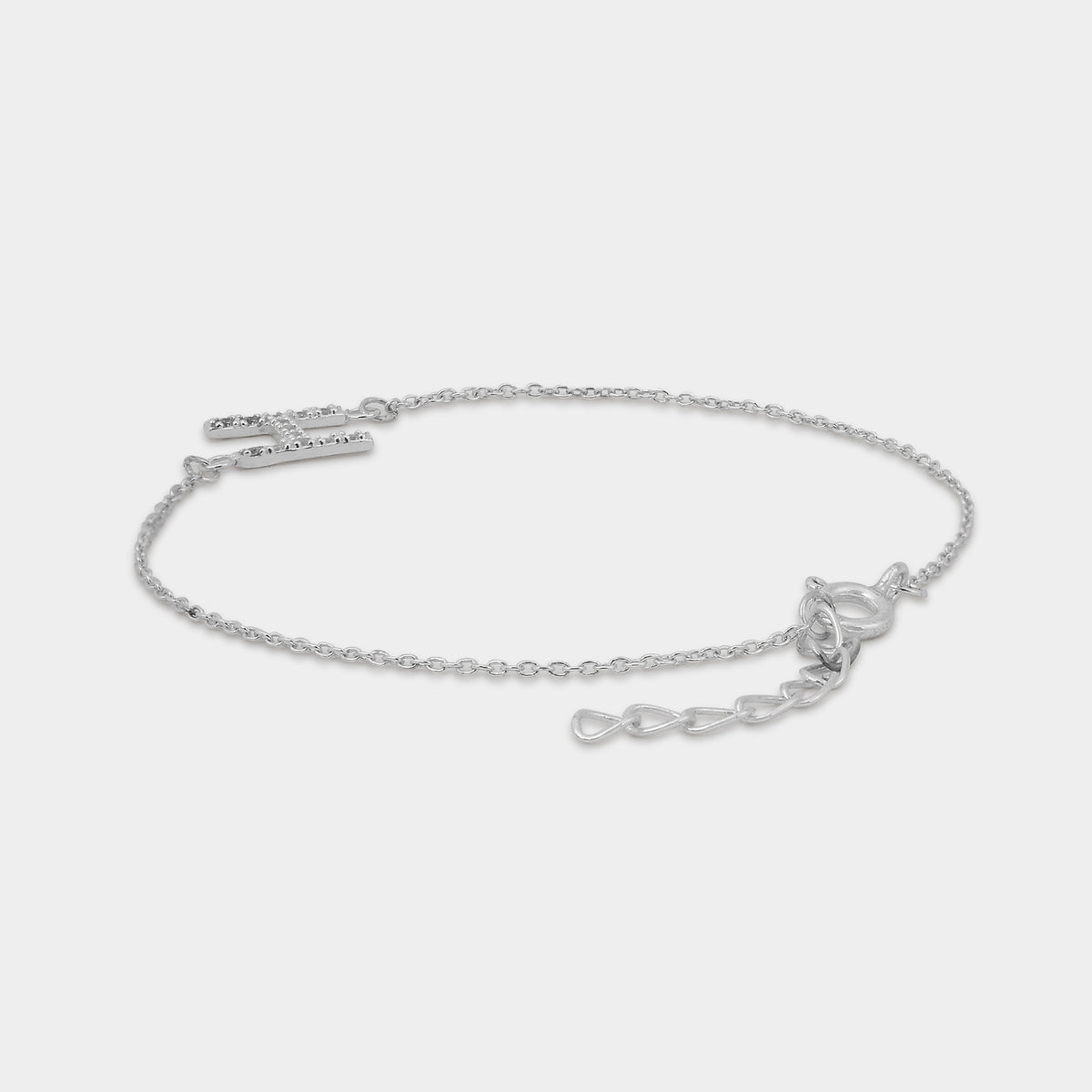 Silver Plated+ Ecoating Pave Alphabet Bracelets with Round White Cubic Zirconia