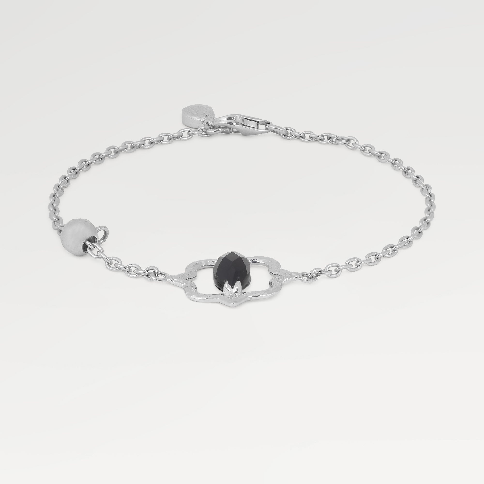 Ella Rhodium Plated Collet Obsidian Stone Bracelet