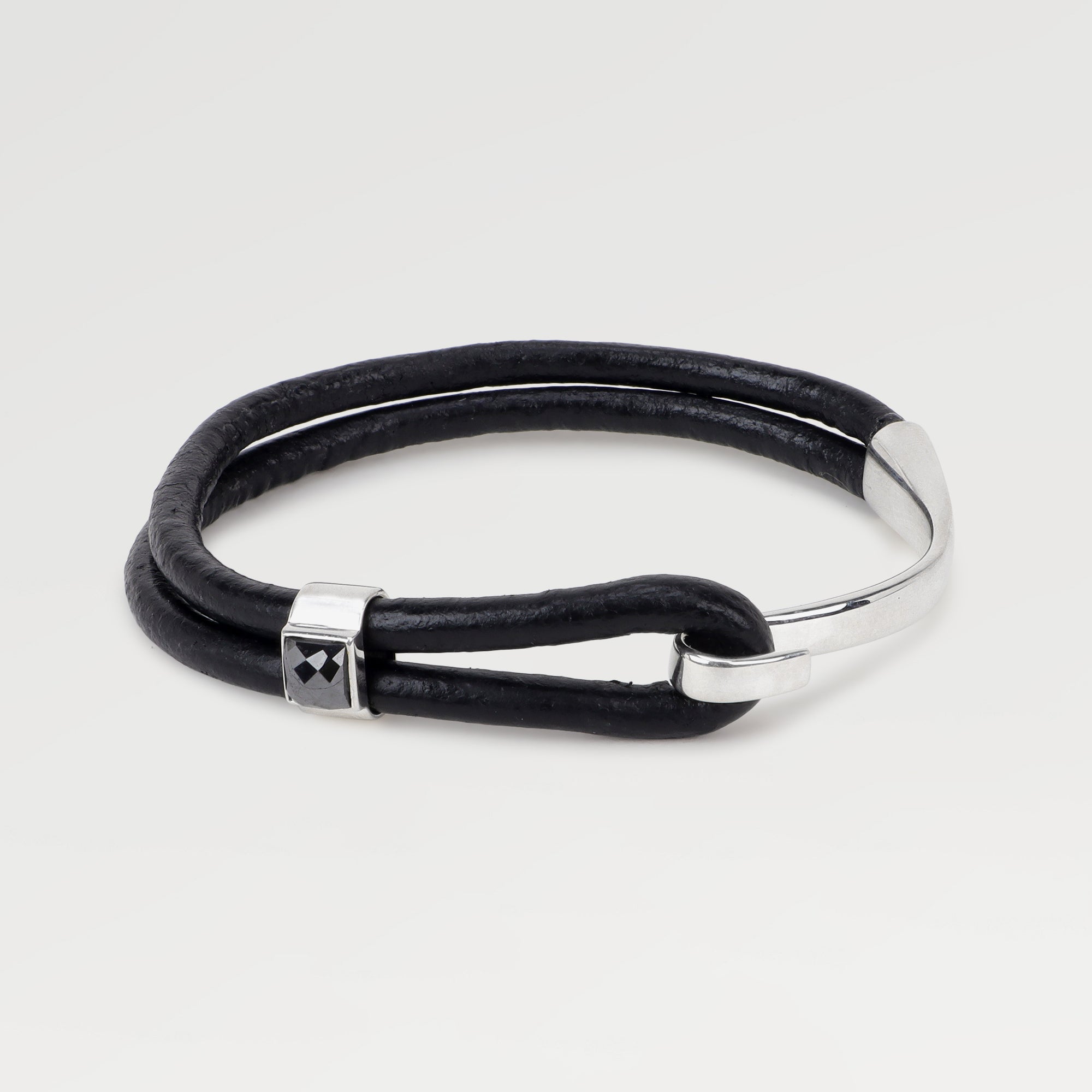 Nora Leather Double Line Hematite Bracelet