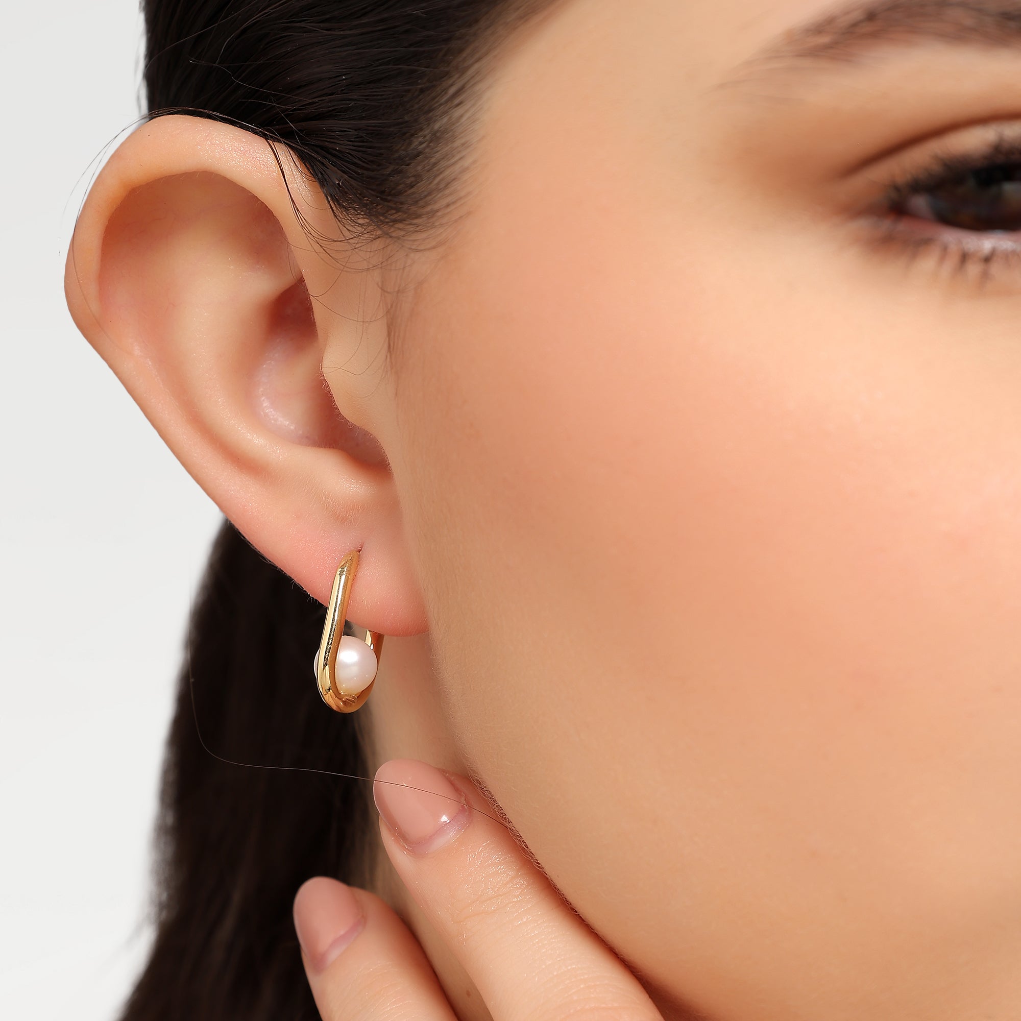 0.025 Micron Yellow Gold Plated Ball Huggies Earrings with Round Beads Pearl