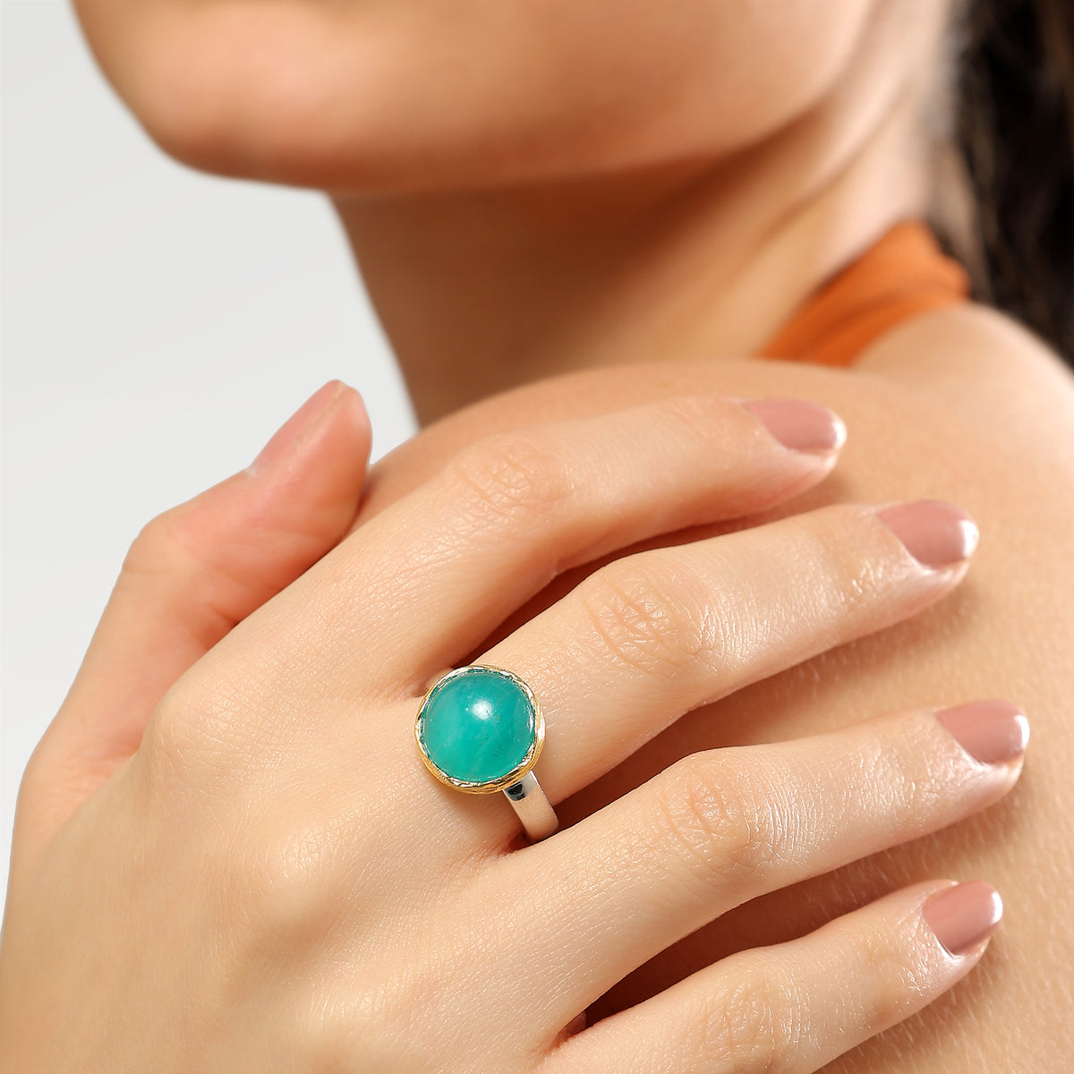 Emma Rhodium Amazonite Textured Ring