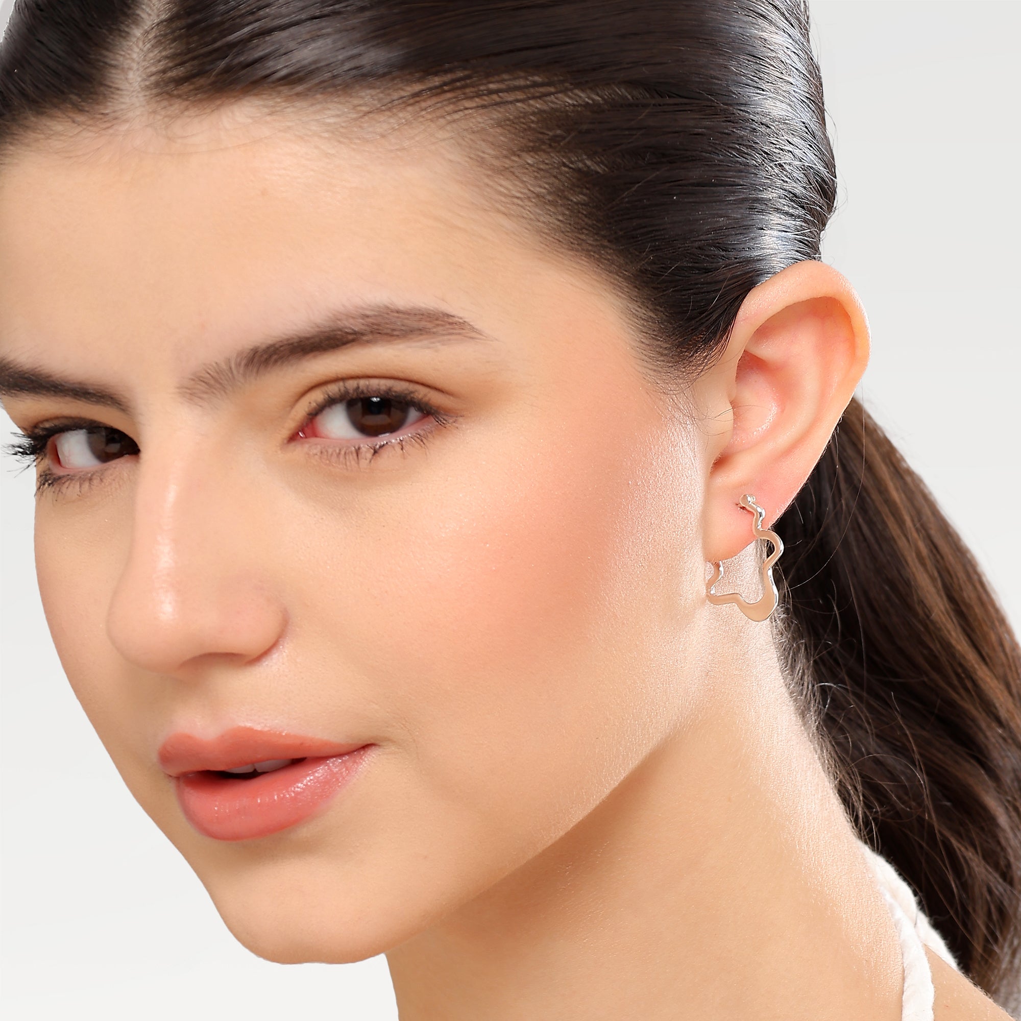 Silver Plated Plain Organic Shape Huggies Earring,  Weight- 7.26 GM