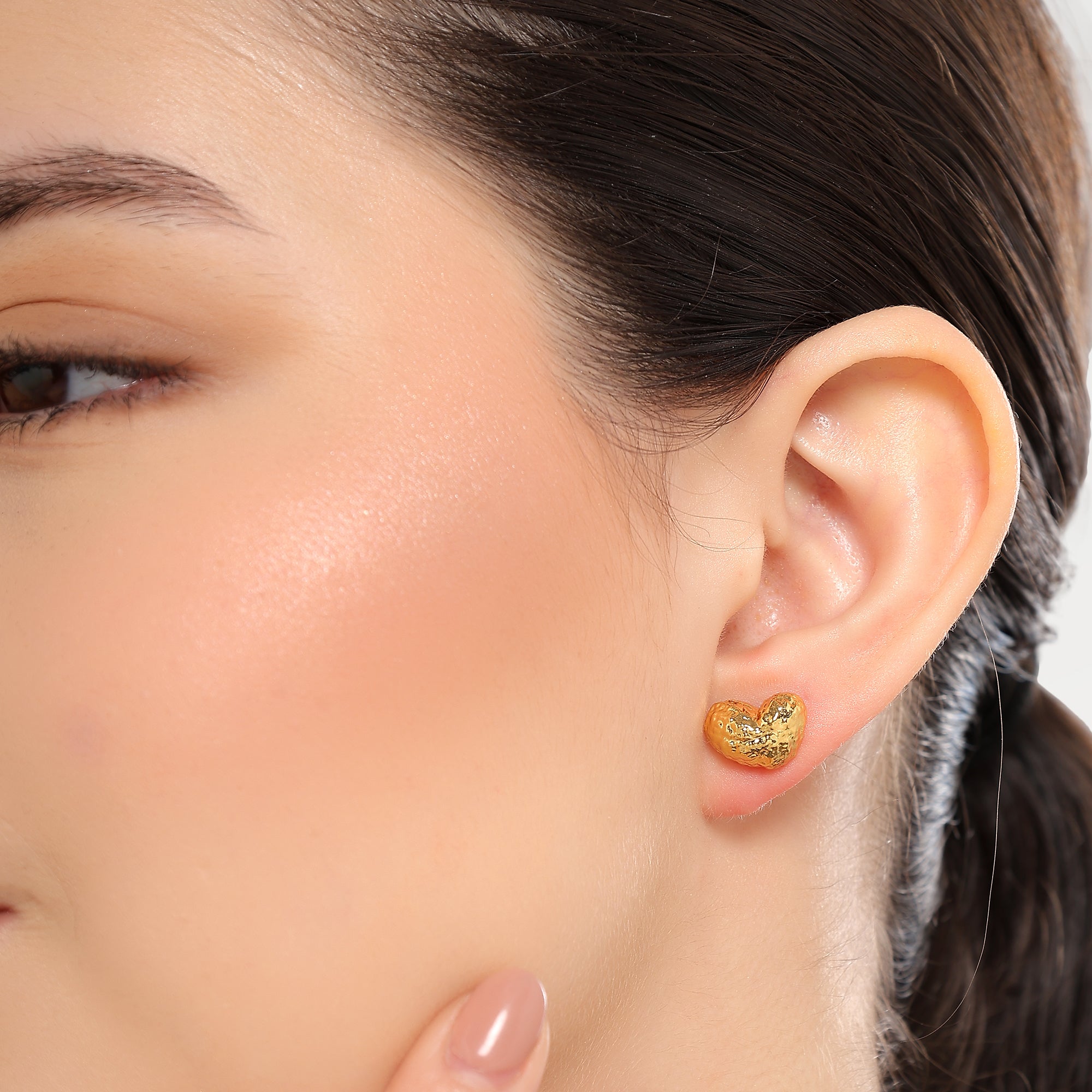 0.10 Micron Yellow Gold Plated Plain Texture Stud Earring