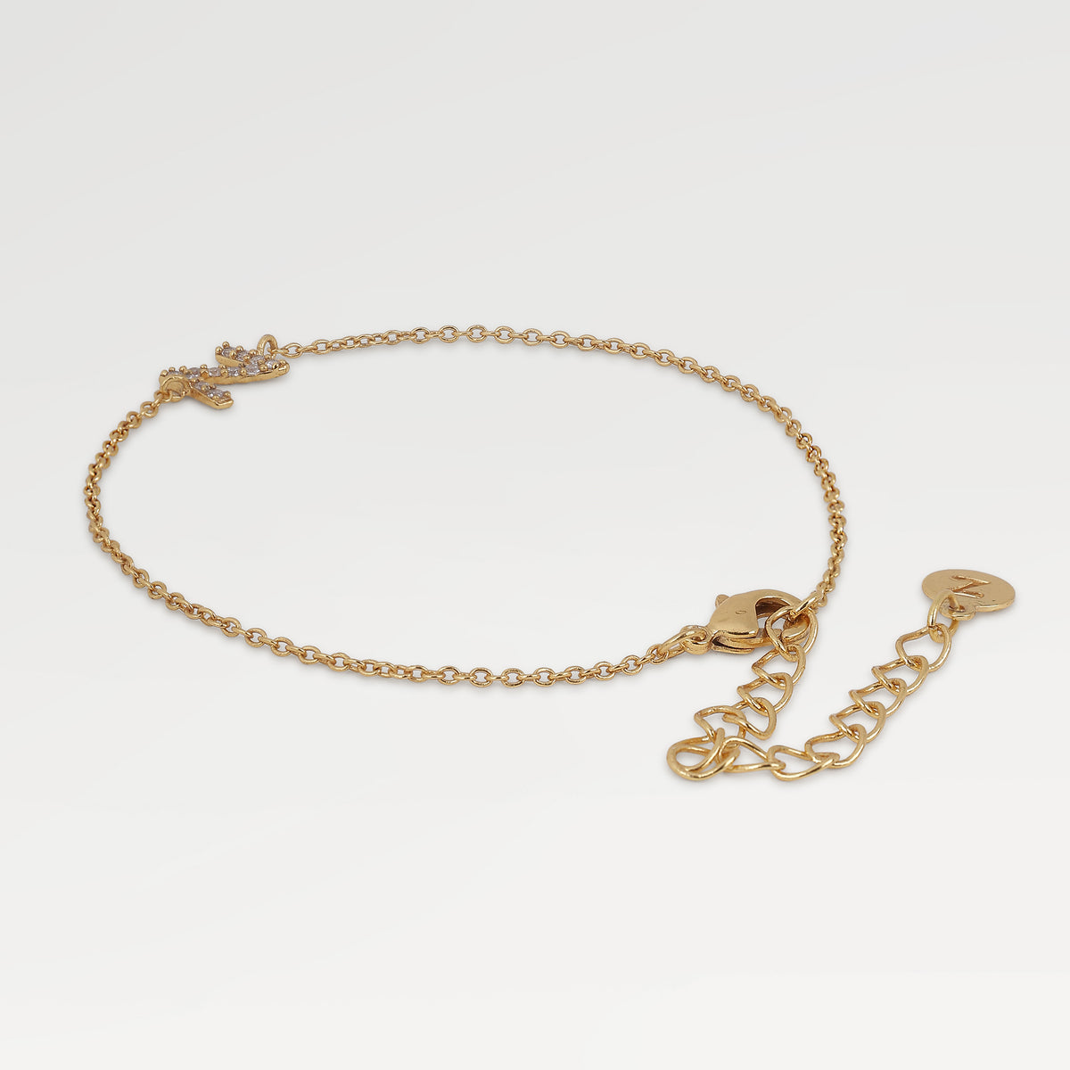 0.10 Micron Yellow Gold Plated Pave Alphabet Bracelets with Round White Cubic Zirconia